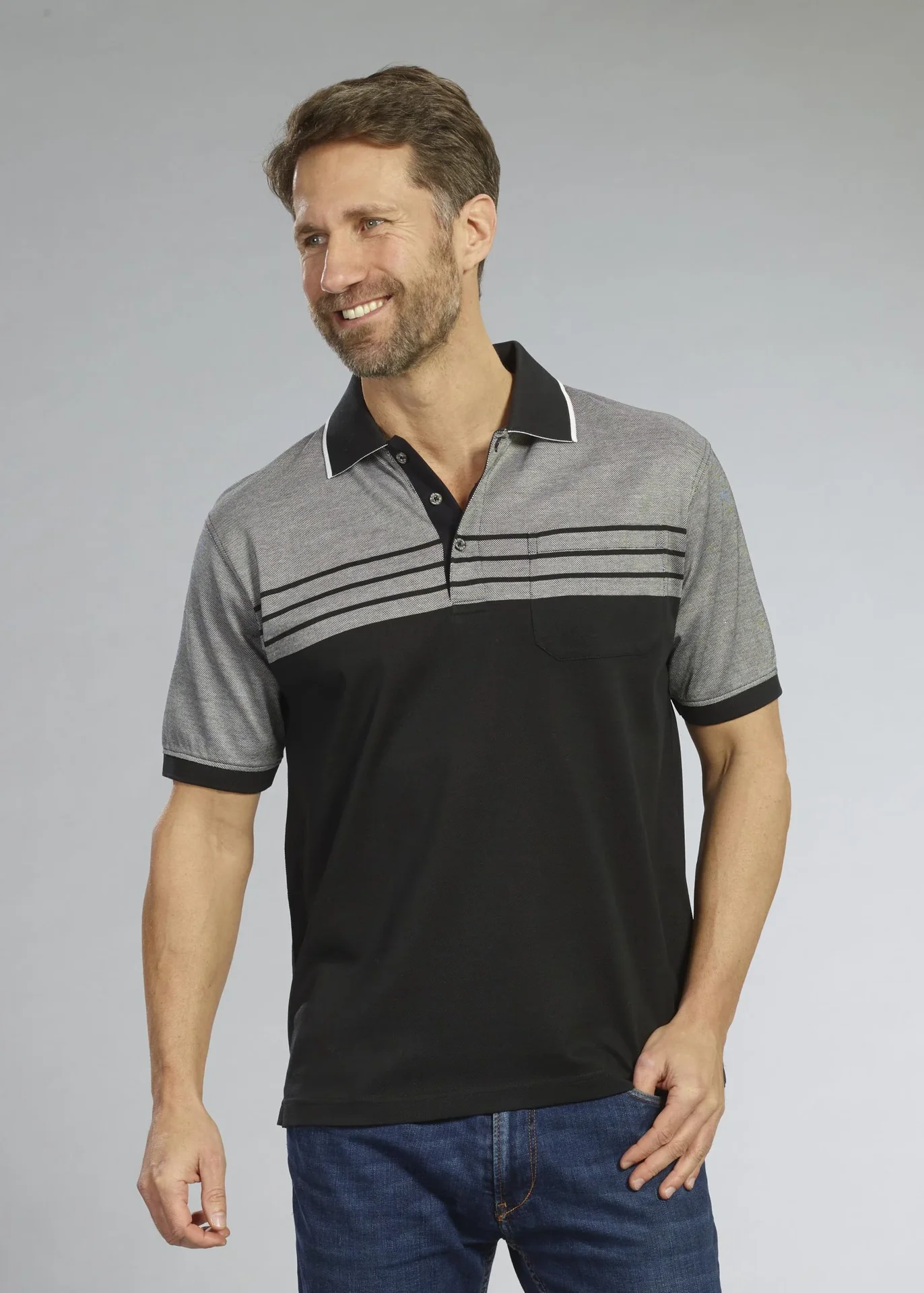 Poloshirt geknöpft, Farbe schwarz/grau, Gr.M - 2