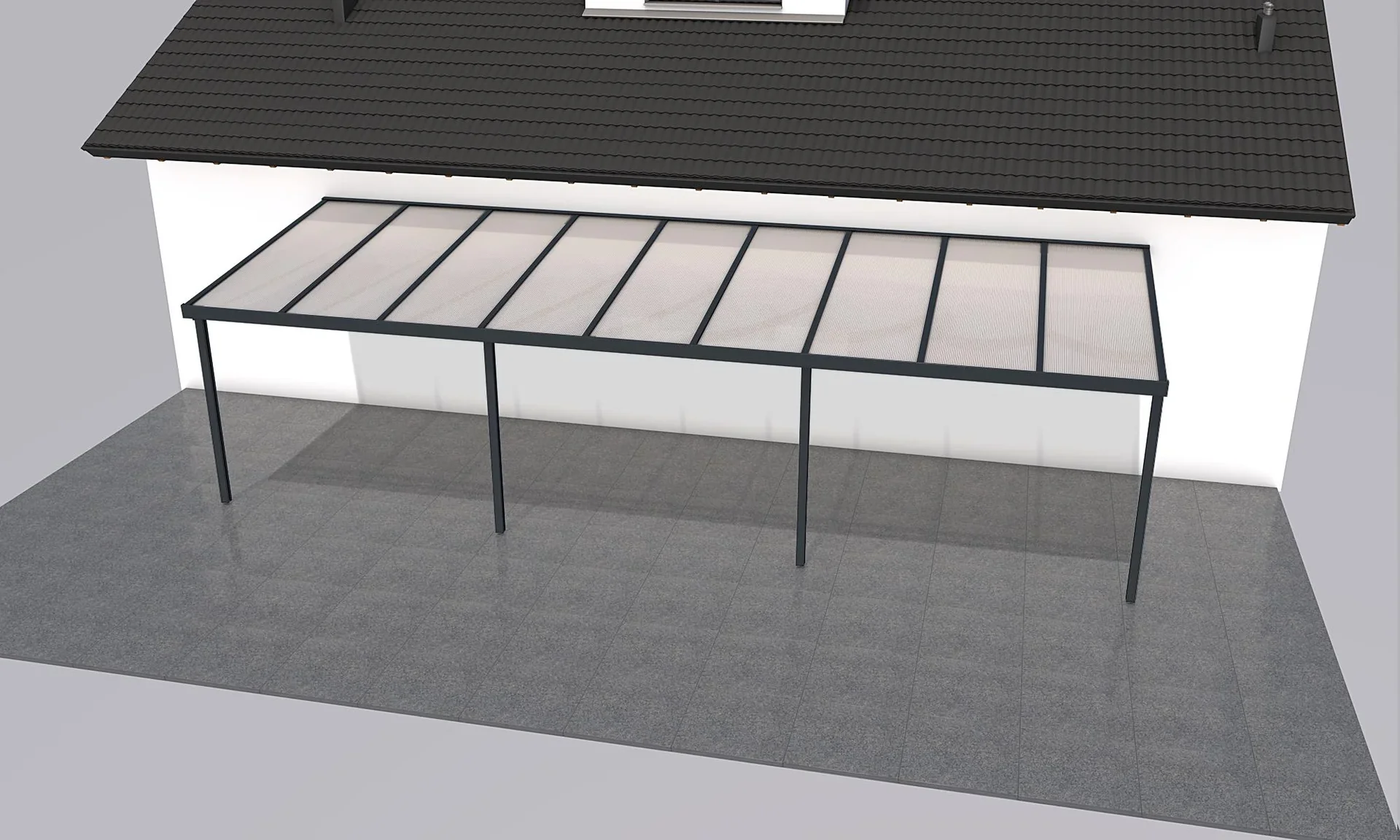 Terrassendach Premium, anthrazit, 9135 x 3060 mm - Polycarbonat Stegplatten 16 mm, weiß gestreift - 0