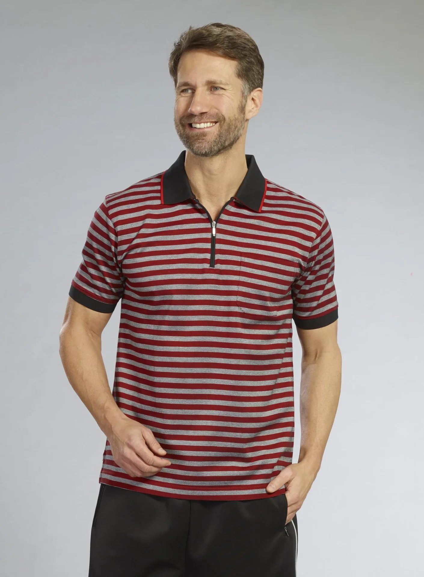 Poloshirt, Farbe rot/schwarz gestreift, Gr.M - 0