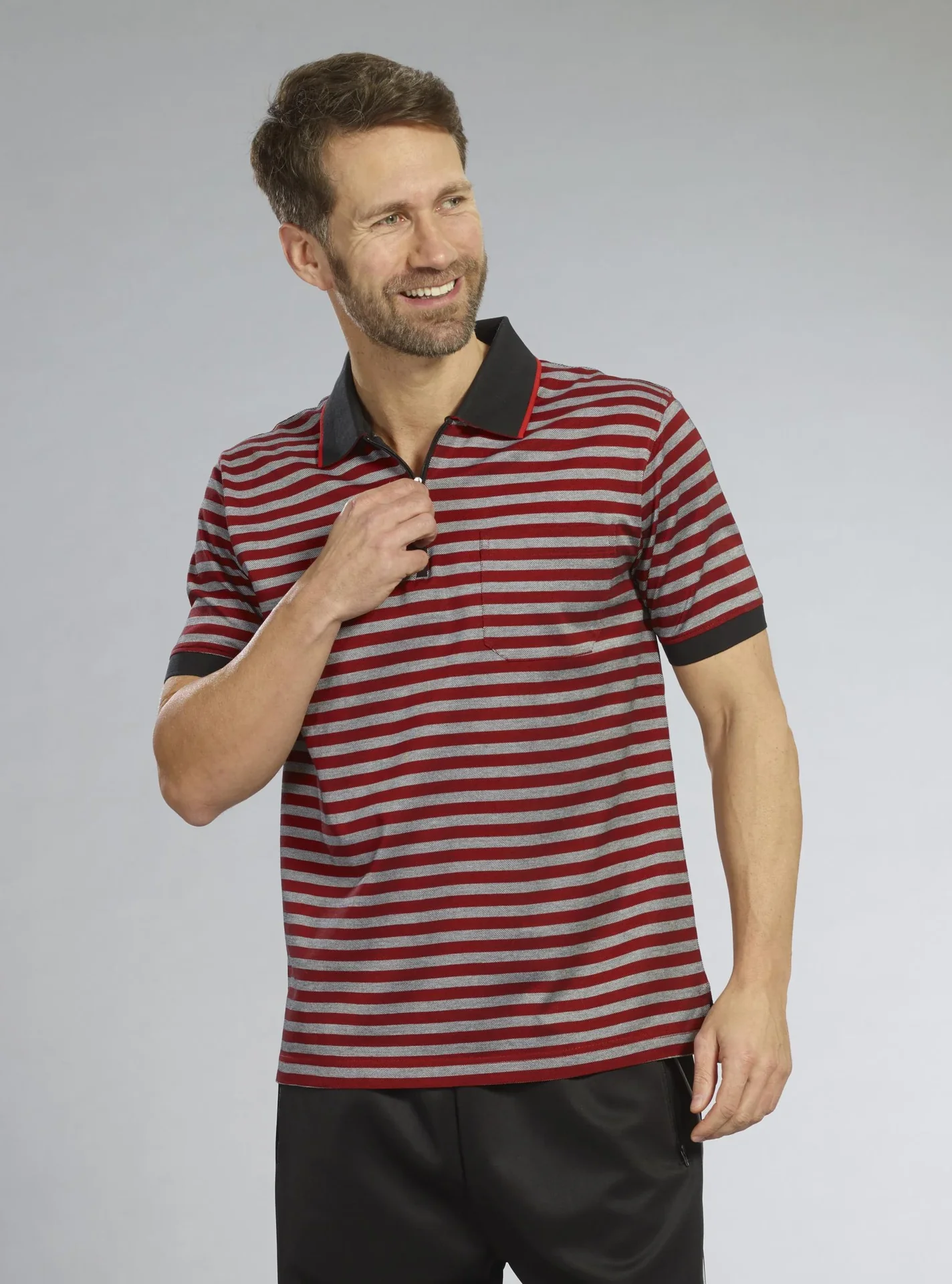 Poloshirt, Farbe rot/schwarz gestreift, Gr.M - 2