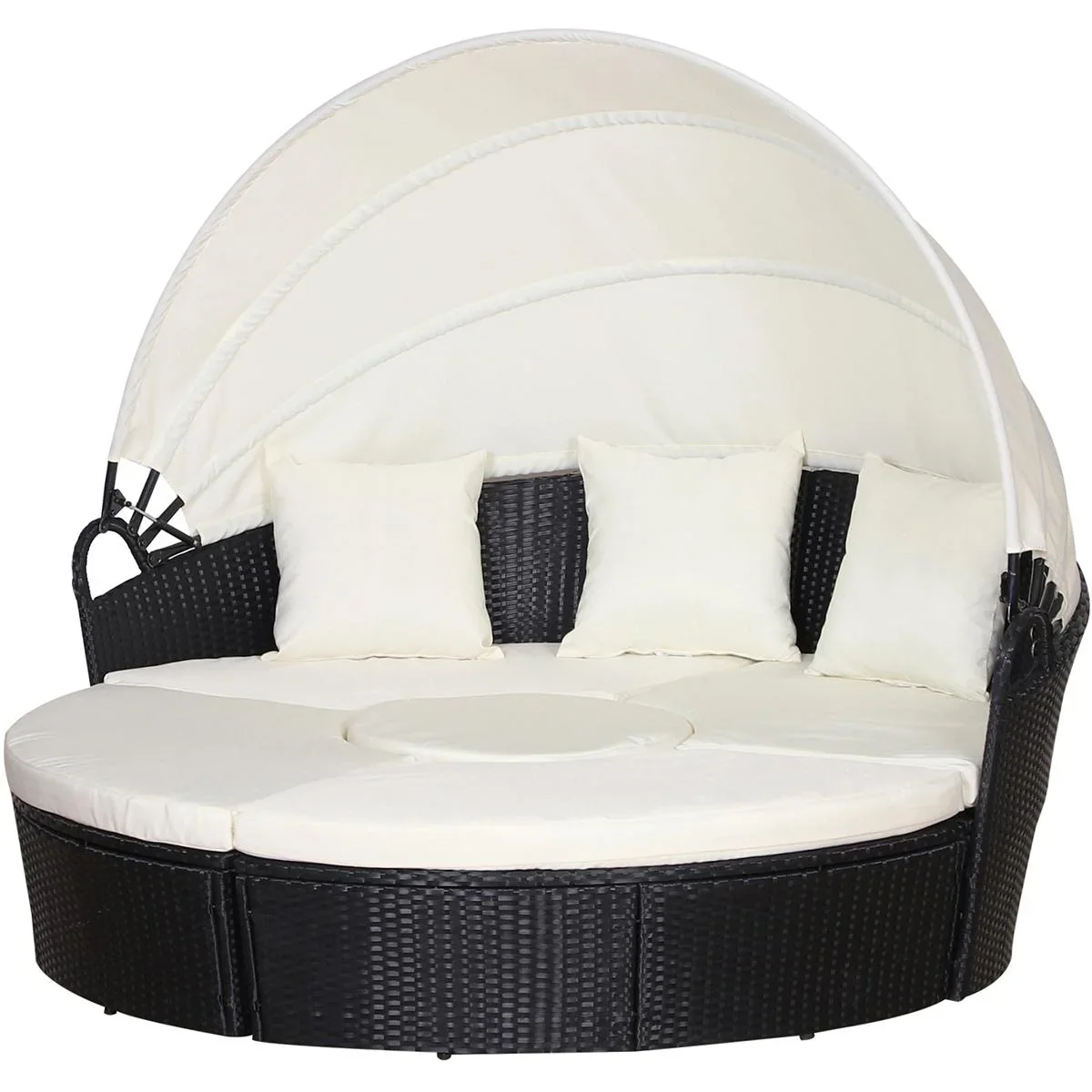 Rattan Sonneninsel, Loungegruppe mit Sonnendach, Sitzgruppe, Kissen und Beistelltisch, Metall, Creme, 180 x 175 x 147 cm - 3