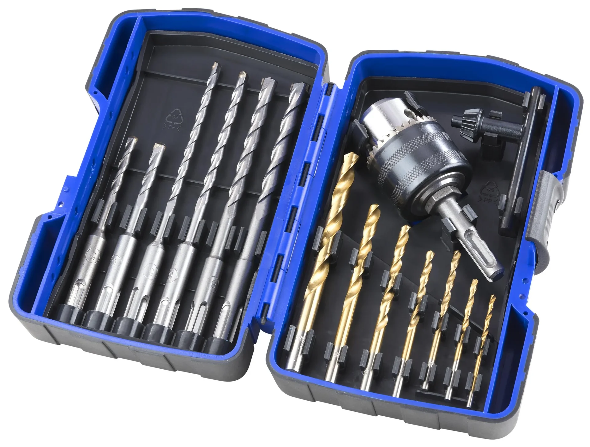 Rundschaft & SDS Bohrer Set inklusive Bohrfutter 15-teilig - 0