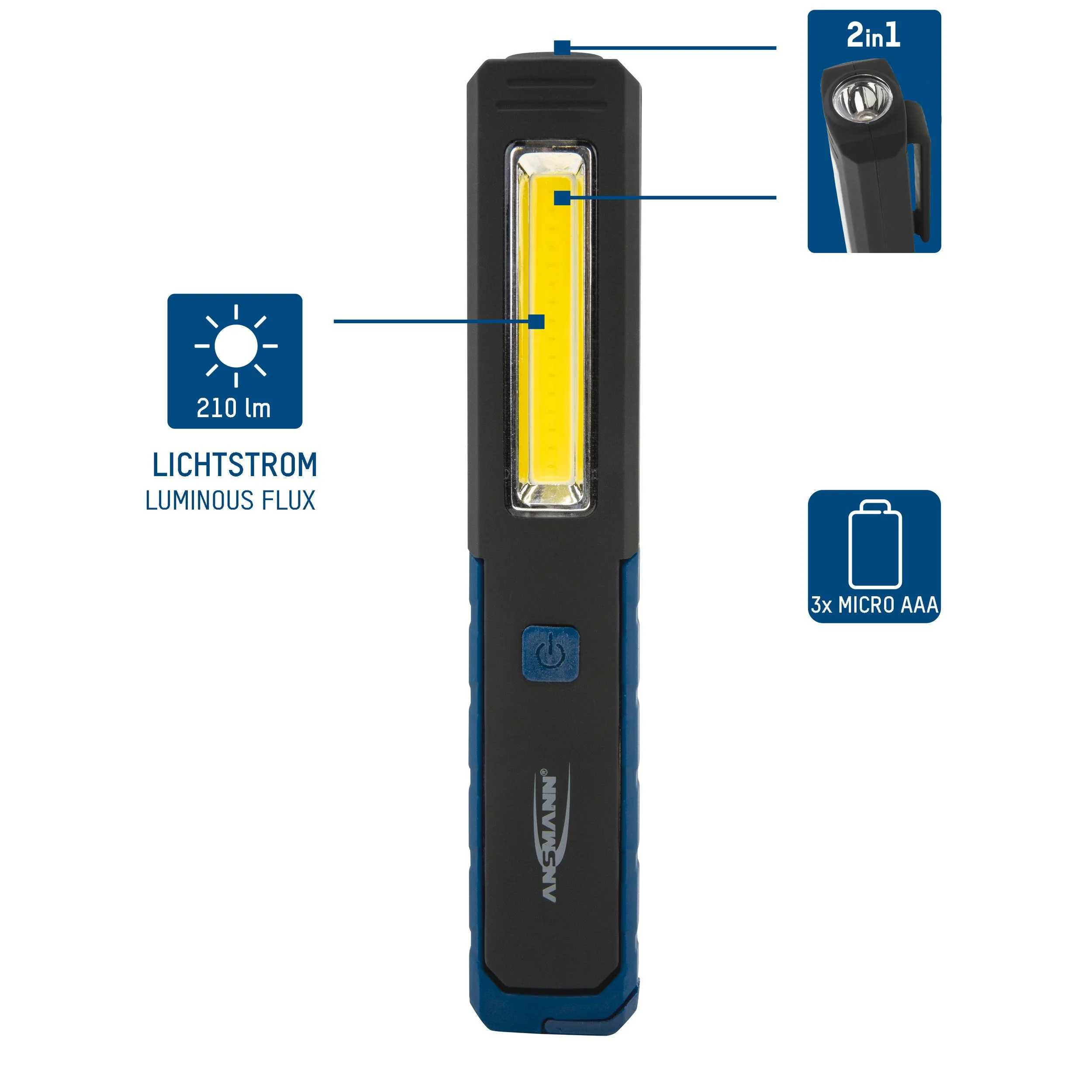 Ansmann Arbeitsleuchte inkl. Batterien, SMD-LEDs, 1W + 3W + Zink-Kohle Sparset AA/AAA - 72-teilig und Feuerzeug-Nachfüllgas 300 ml - 2