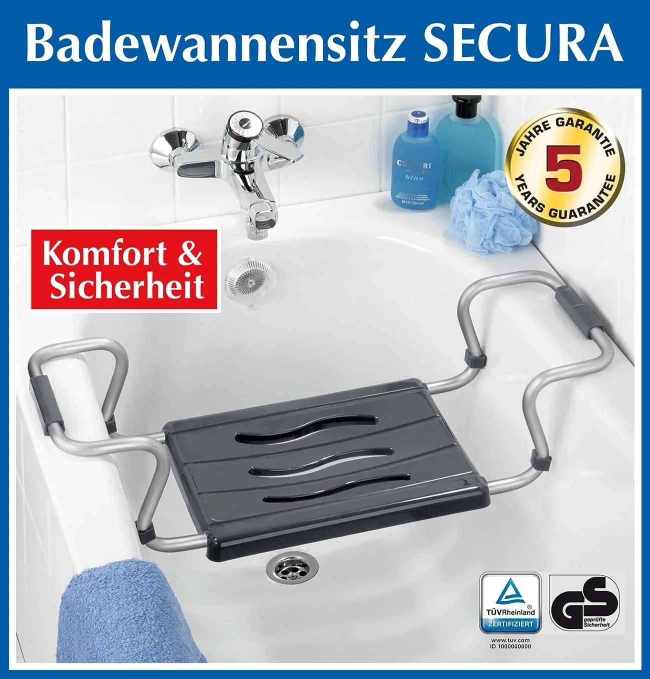 Badewannensitz Secura, silber- anthrazit, ausziehbar, 120 kg Tragkraft - 1