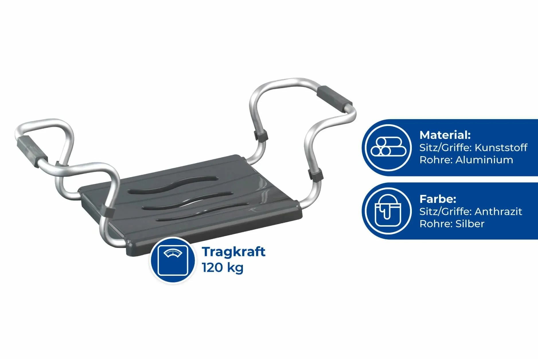 Badewannensitz Secura, silber- anthrazit, ausziehbar, 120 kg Tragkraft - 6