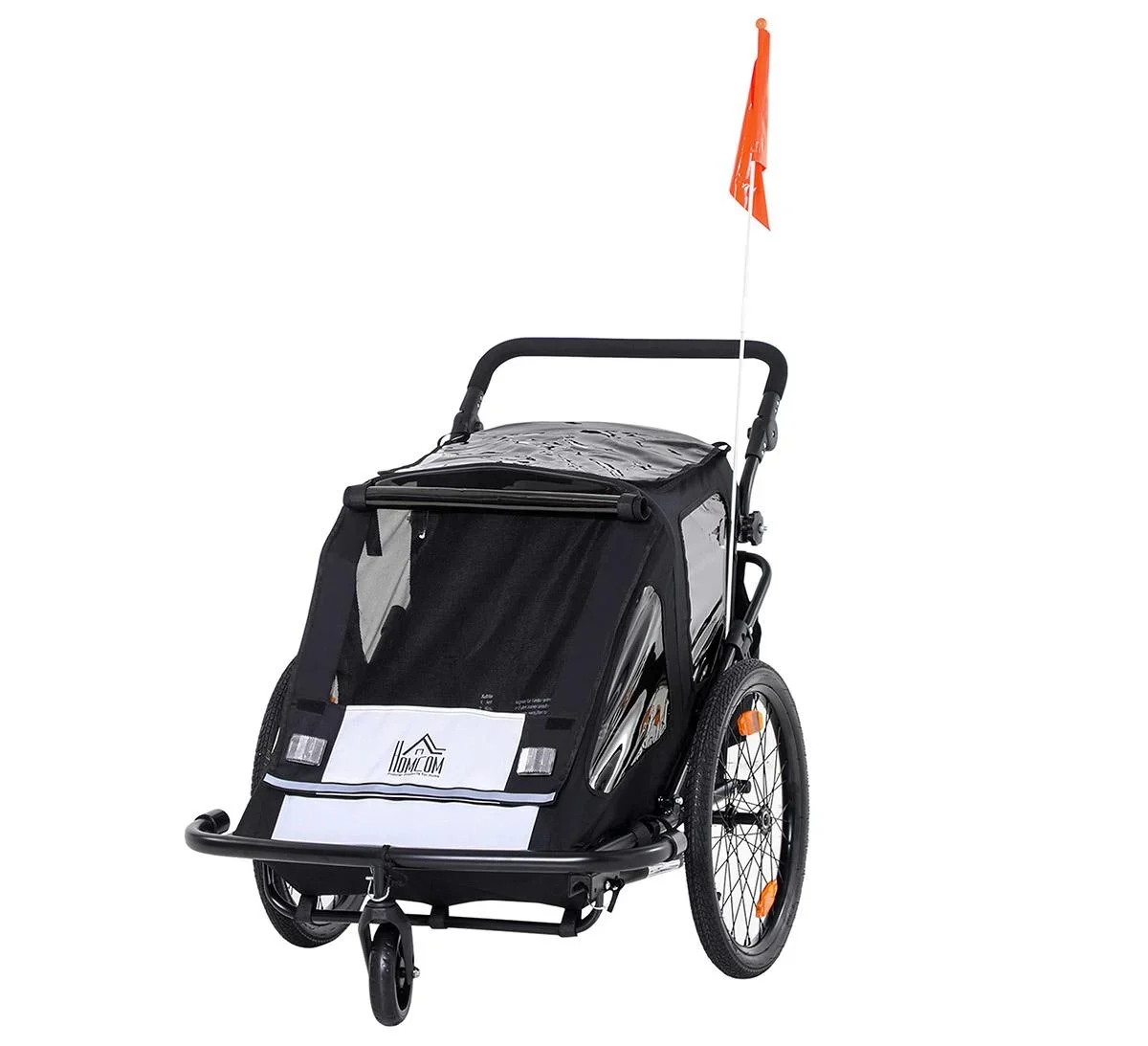 Kinderanhänger Fahrradanhänger mit Aufbewahrungstasche Kinderwagen mit Mesh-Tür Fahne klappbarer Kinderanhänger 2 in 1 - 0