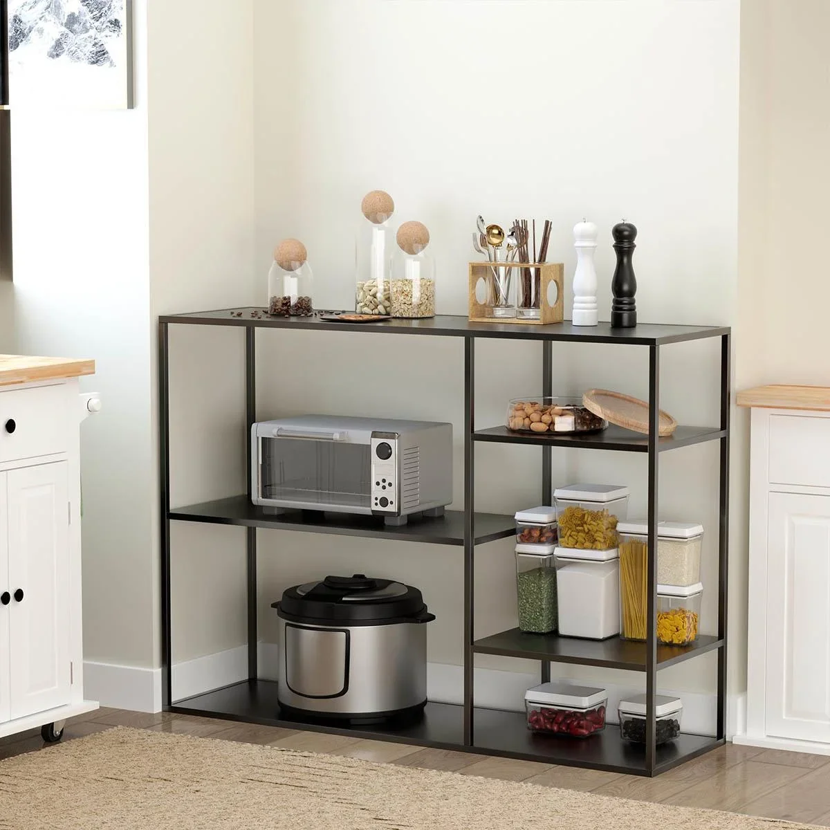 Standregal Bücherregal Lagerregal Aktenregal mit 5 offenen Fächern Küchenregal Metall Schwarz 120 x 35 x 87,5 cm - 0