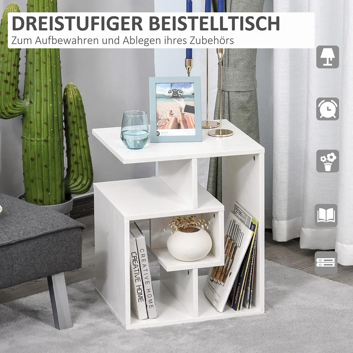 Beistelltisch Standregal Weiß 45 x 40 x 55 cm - 1