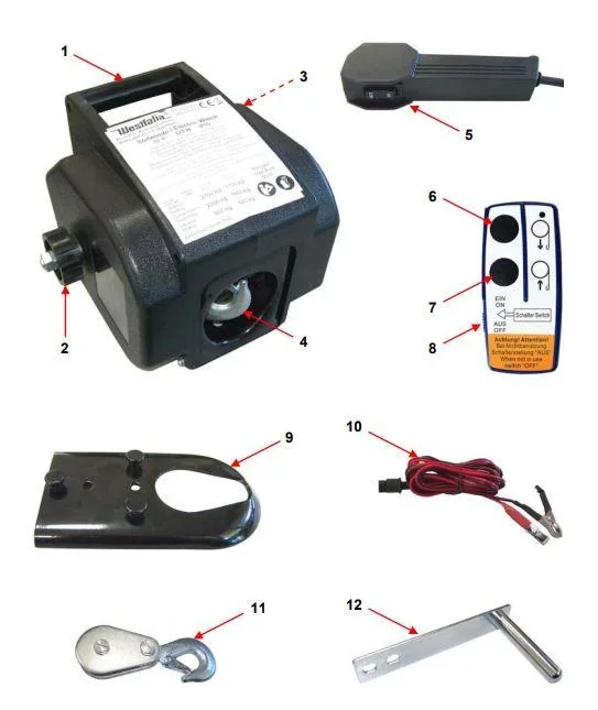 Motor-Seilwinde, 2.700 kg, tragbar mit Funkfernbedienung - 1