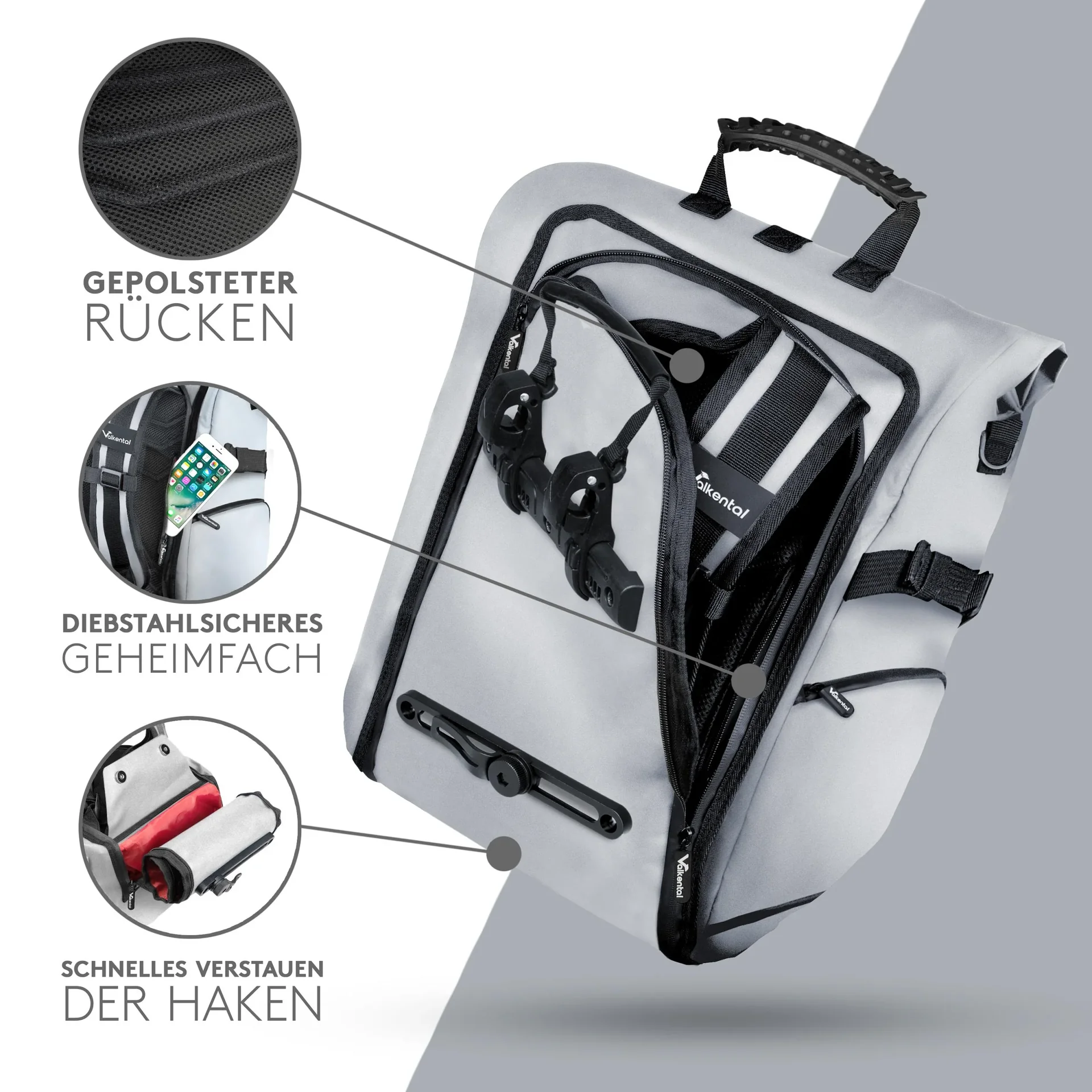 ValkPro 3 in 1 Fahrradtasche, Grau reflektierend - 2
