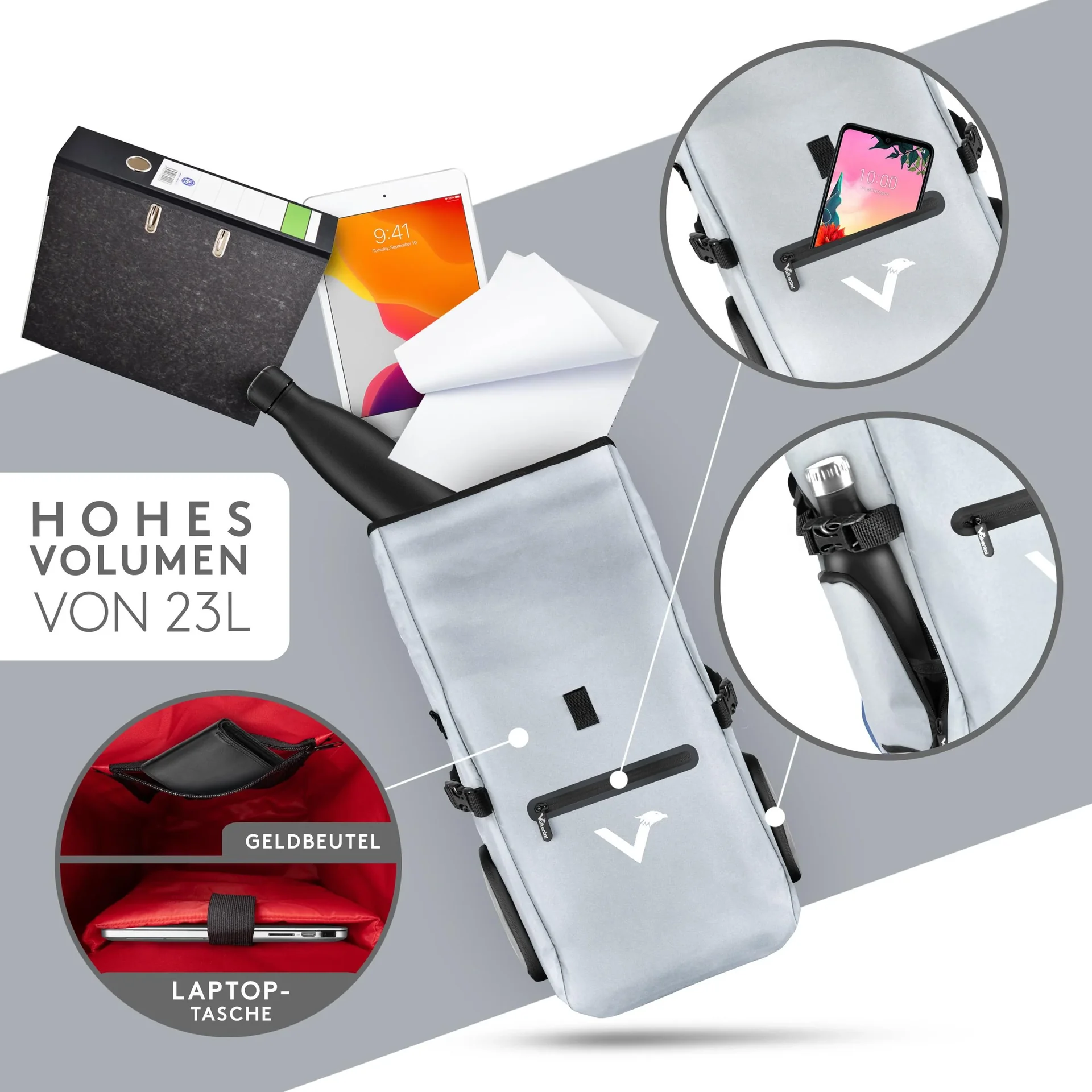 ValkPro 3 in 1 Fahrradtasche, Grau reflektierend - 5