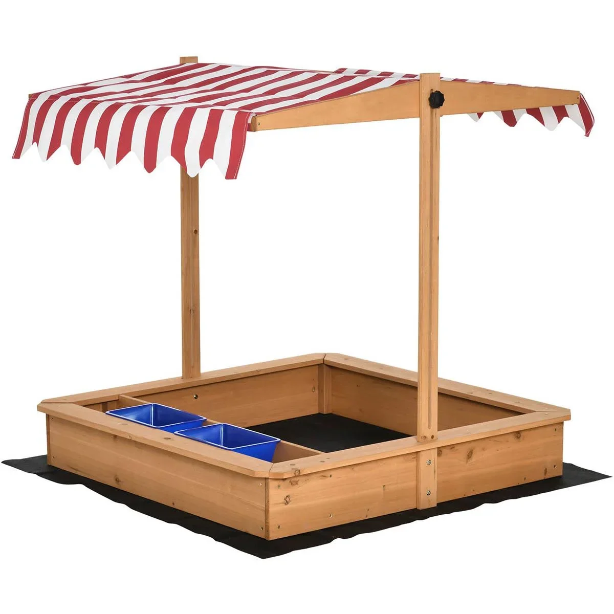 Sandkasten Holz bodenlos Design für Kinder 3-7 Jahre mit Deckel und Dach 107,5 x 107,5 x 110 cm - 0