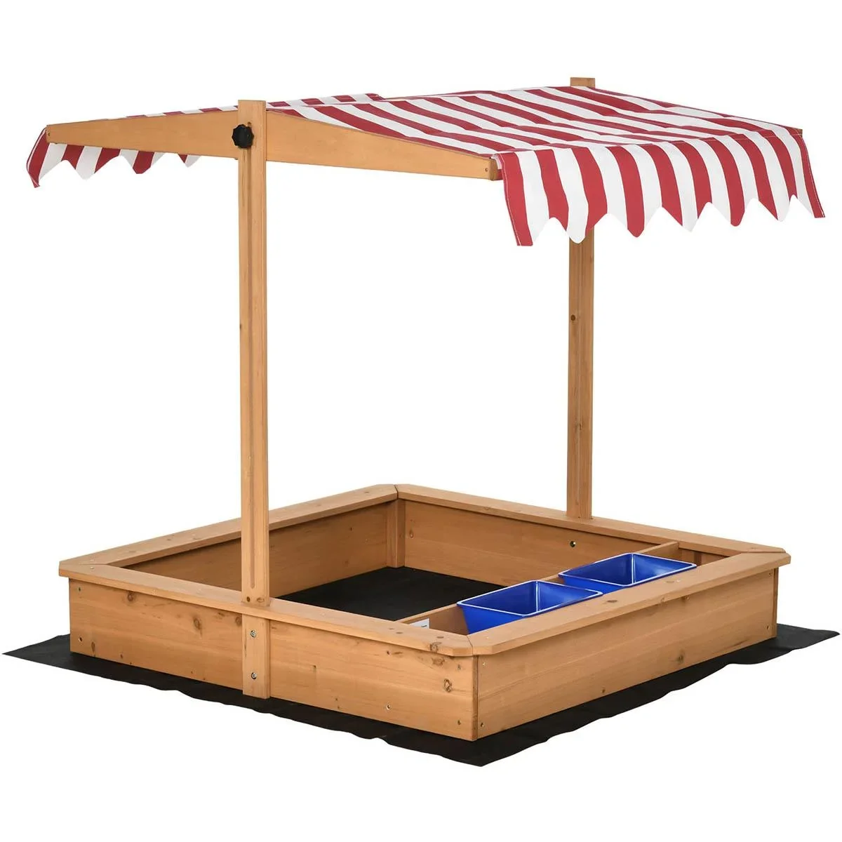 Sandkasten Holz bodenlos Design für Kinder 3-7 Jahre mit Deckel und Dach 107,5 x 107,5 x 110 cm - 2