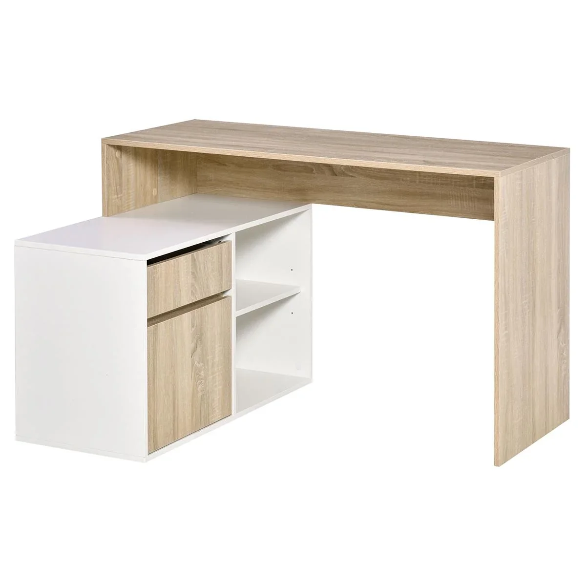 Eckschreibtisch Computertisch Bürotisch Winkelschreibtisch Regal L-Form Spanplatte Weiß+Eiche 120 x 92 x 75,5 cm - 0
