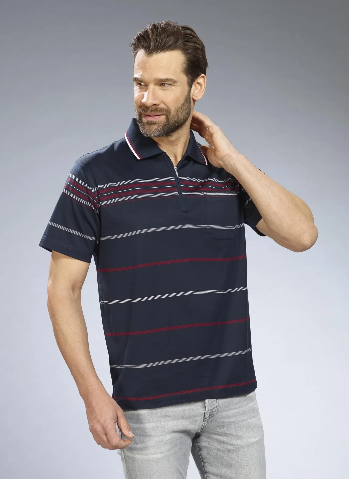 Poloshirt gestreift, Farbe marine, Gr.M - 6