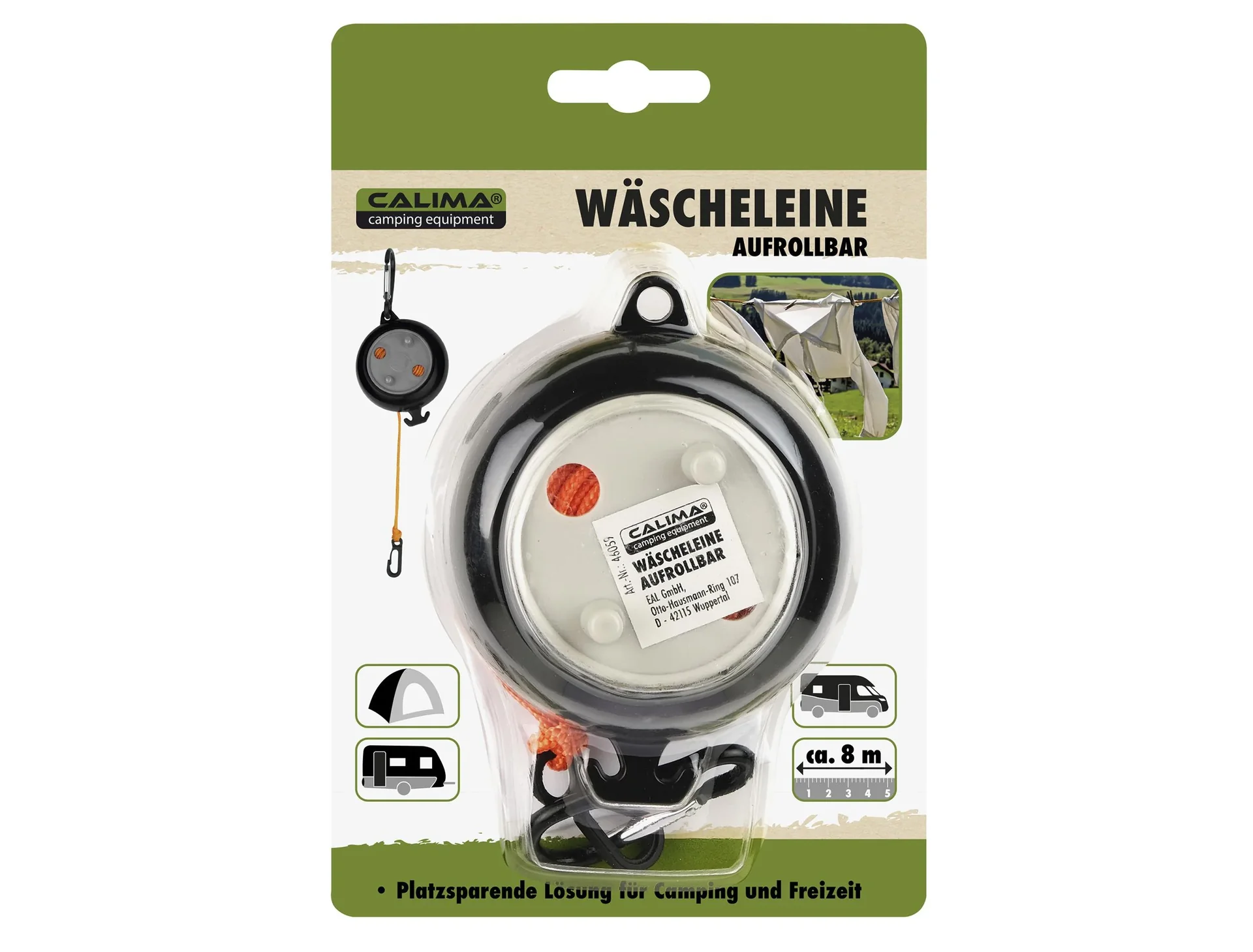 Wäscheleine aufrollbar mit Haken, maximale Länge 8 m - 1