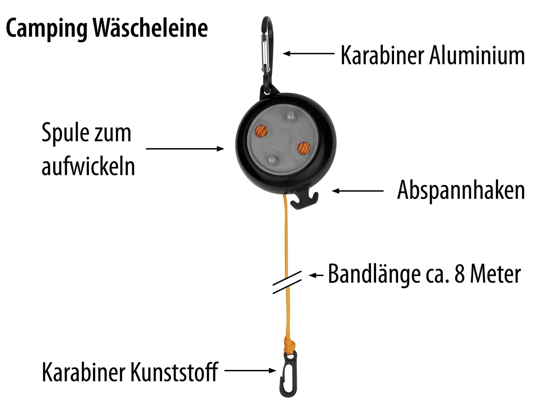 Wäscheleine aufrollbar mit Haken, maximale Länge 8 m - 2