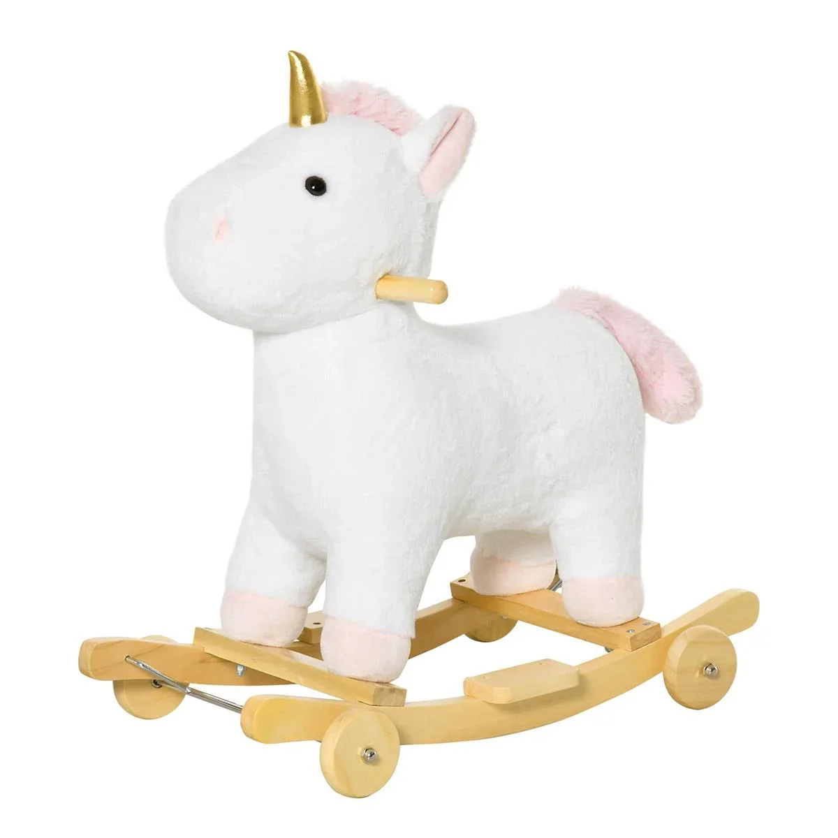 2-IN-1 Schaukelpferd mit Räder Einhorn-Design Plüsch Schaukeltier Babyschaukel Spielzeug für 36-72 Monaten Kinder Weiß 6 - 1
