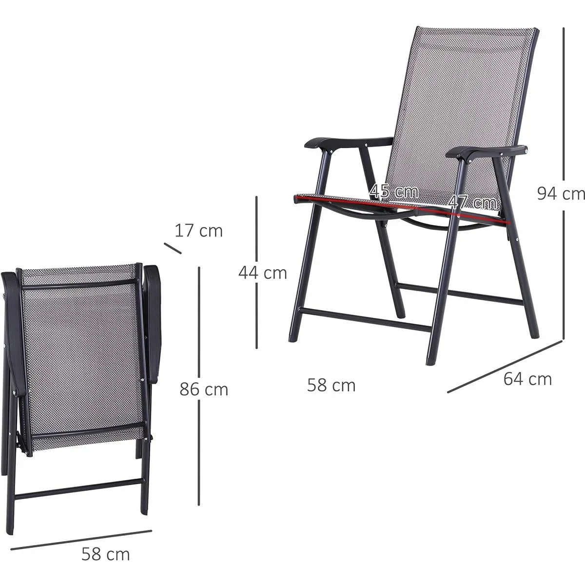 Klappstuhl mit Armlehne 2er Set Campingstuhl Angelstuhl Metall Grau 58 x 64 x 94 cm - 3