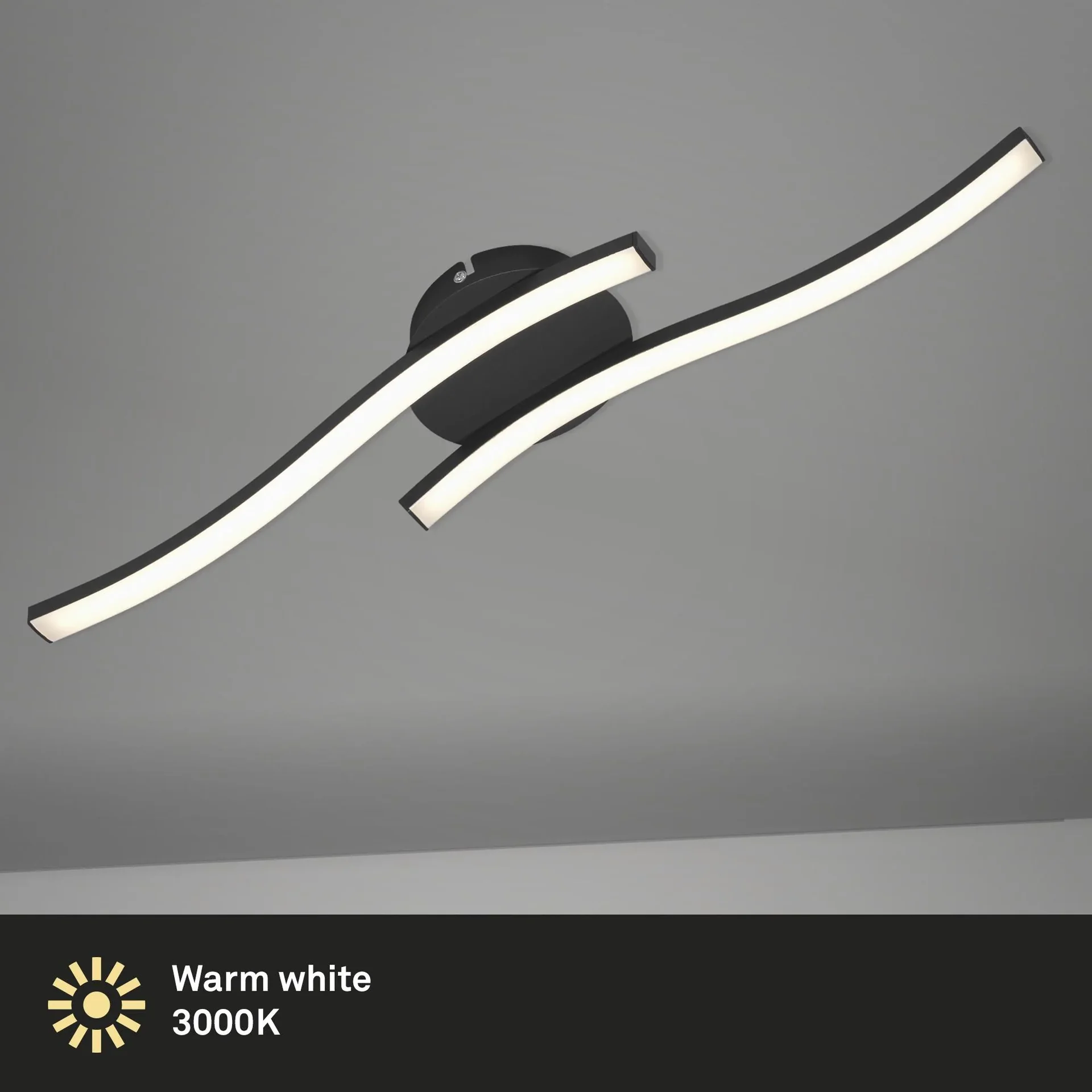 LED Wand- und Deckenleuchte, 2 LED Stäbe geschwungen, schwarz, 12 Watt, 960 lm, 3.000 K - 0