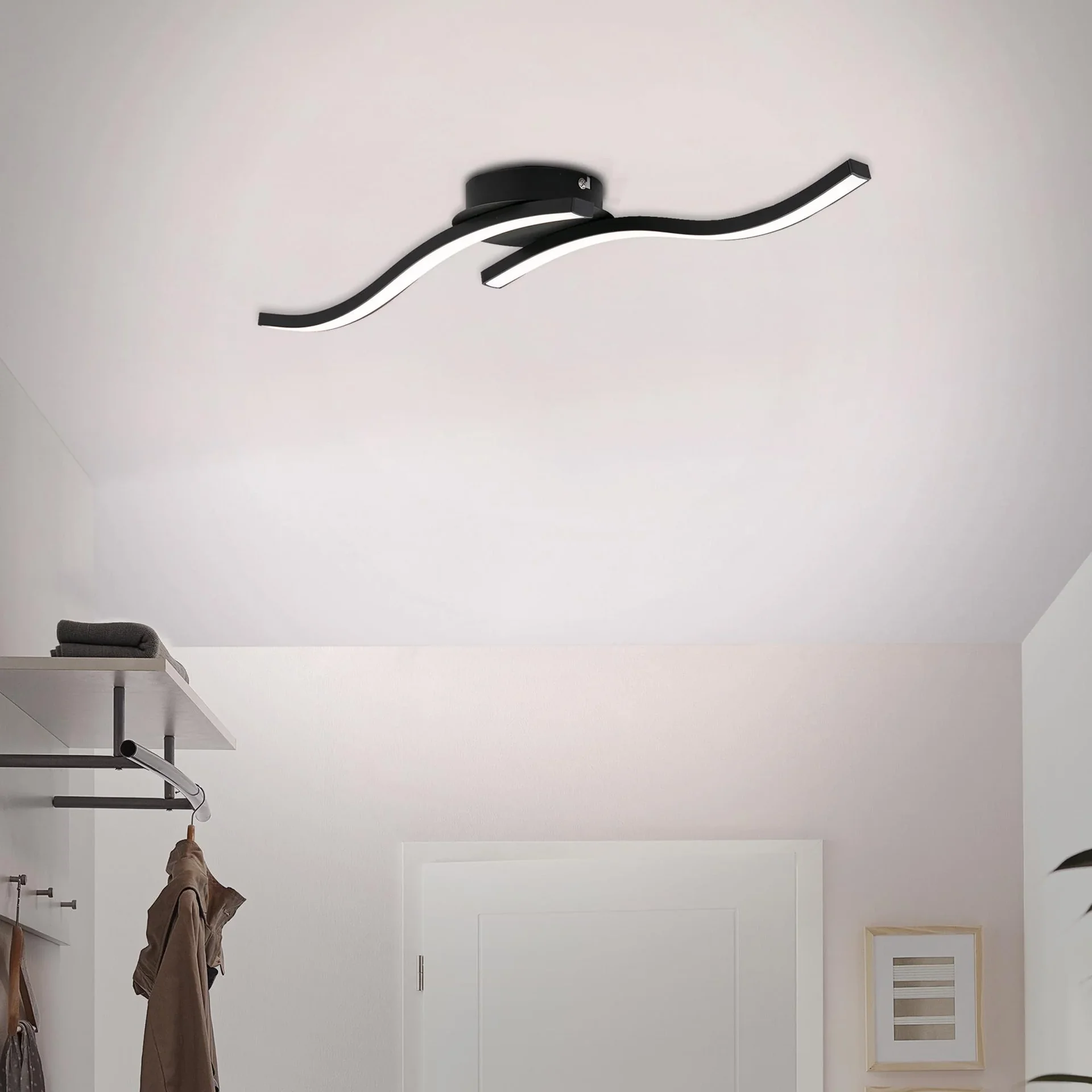 LED Wand- und Deckenleuchte, 2 LED Stäbe geschwungen, schwarz, 12 Watt, 960 lm, 3.000 K - 2