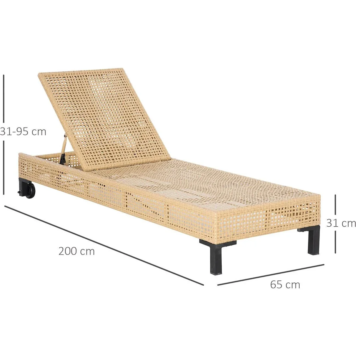Gartenliege in Rattanoptik für 1 Person Nature+Beige 65 x 200 x 31 cm - 1