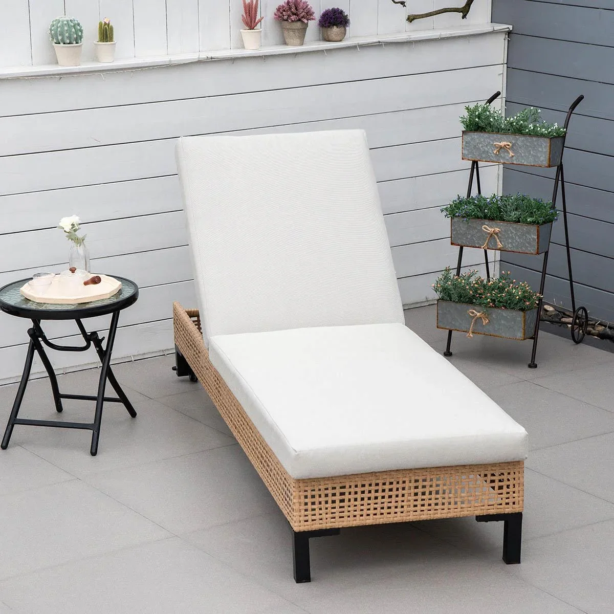 Gartenliege in Rattanoptik für 1 Person Nature+Beige 65 x 200 x 31 cm - 2