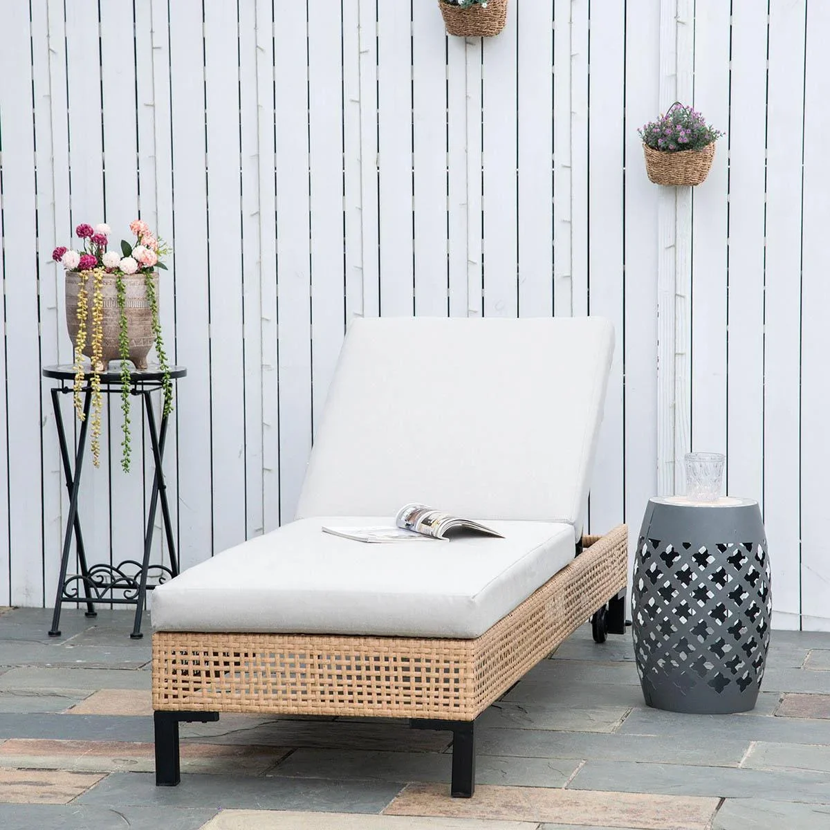 Gartenliege in Rattanoptik für 1 Person Nature+Beige 65 x 200 x 31 cm - 4