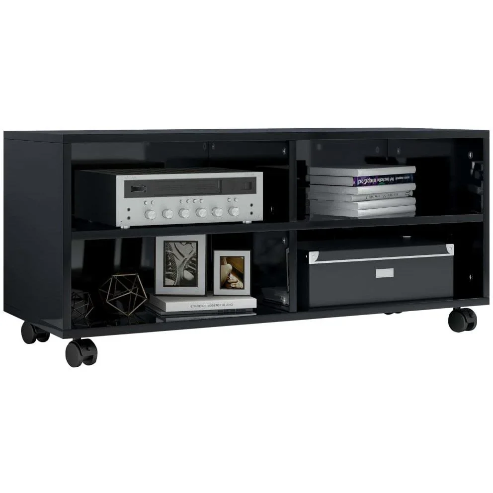 TV-Schrank mit Rollen 90x35x35 cm Spanplatte Hochglanz schwarz - 0