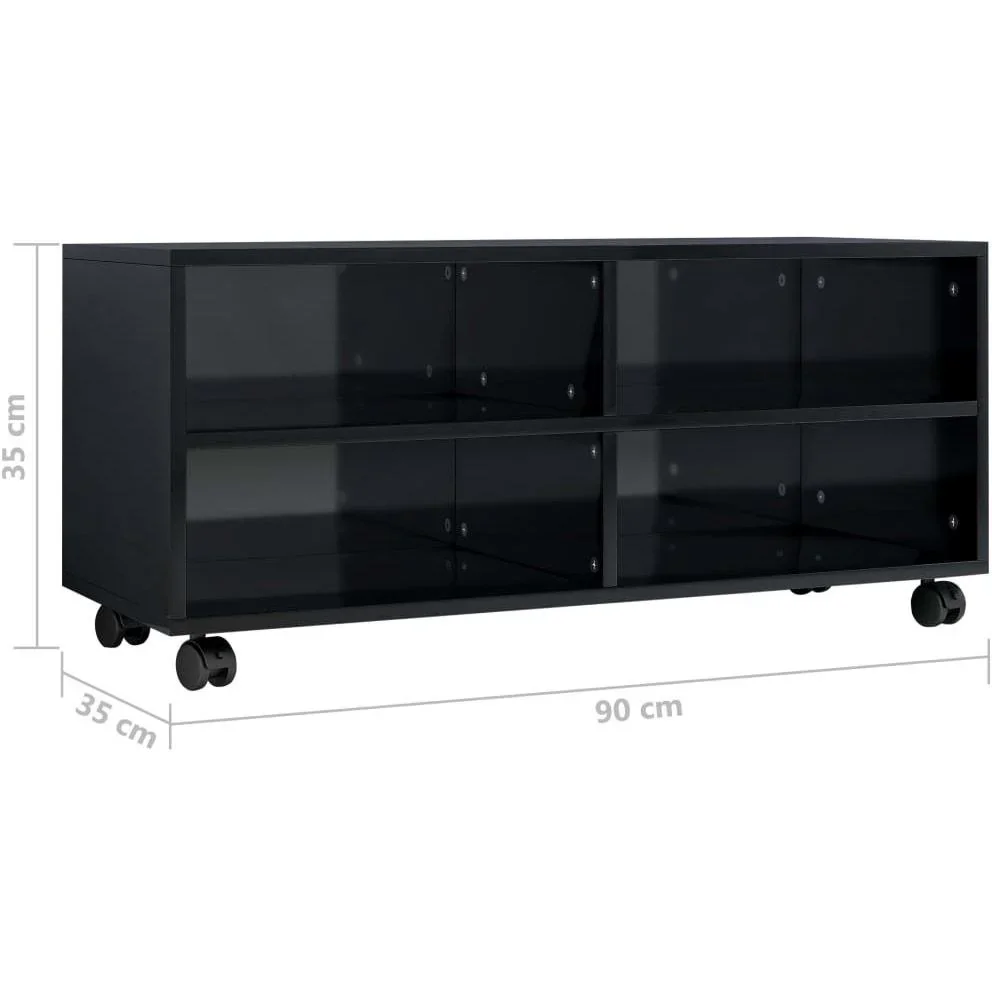 TV-Schrank mit Rollen 90x35x35 cm Spanplatte Hochglanz schwarz - 2