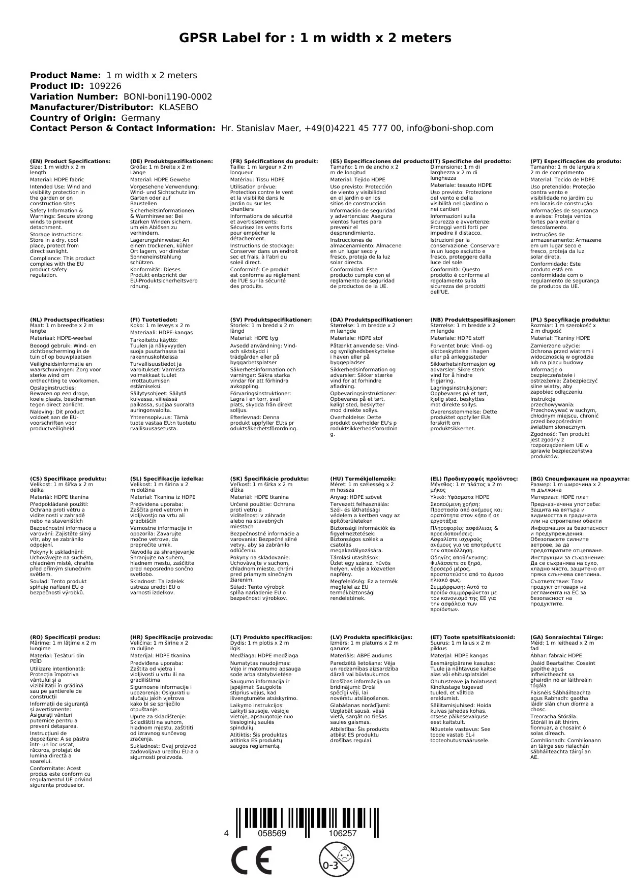 Wind- u. Sichtschutznetz 1 m Breite x 2 Meter-2
