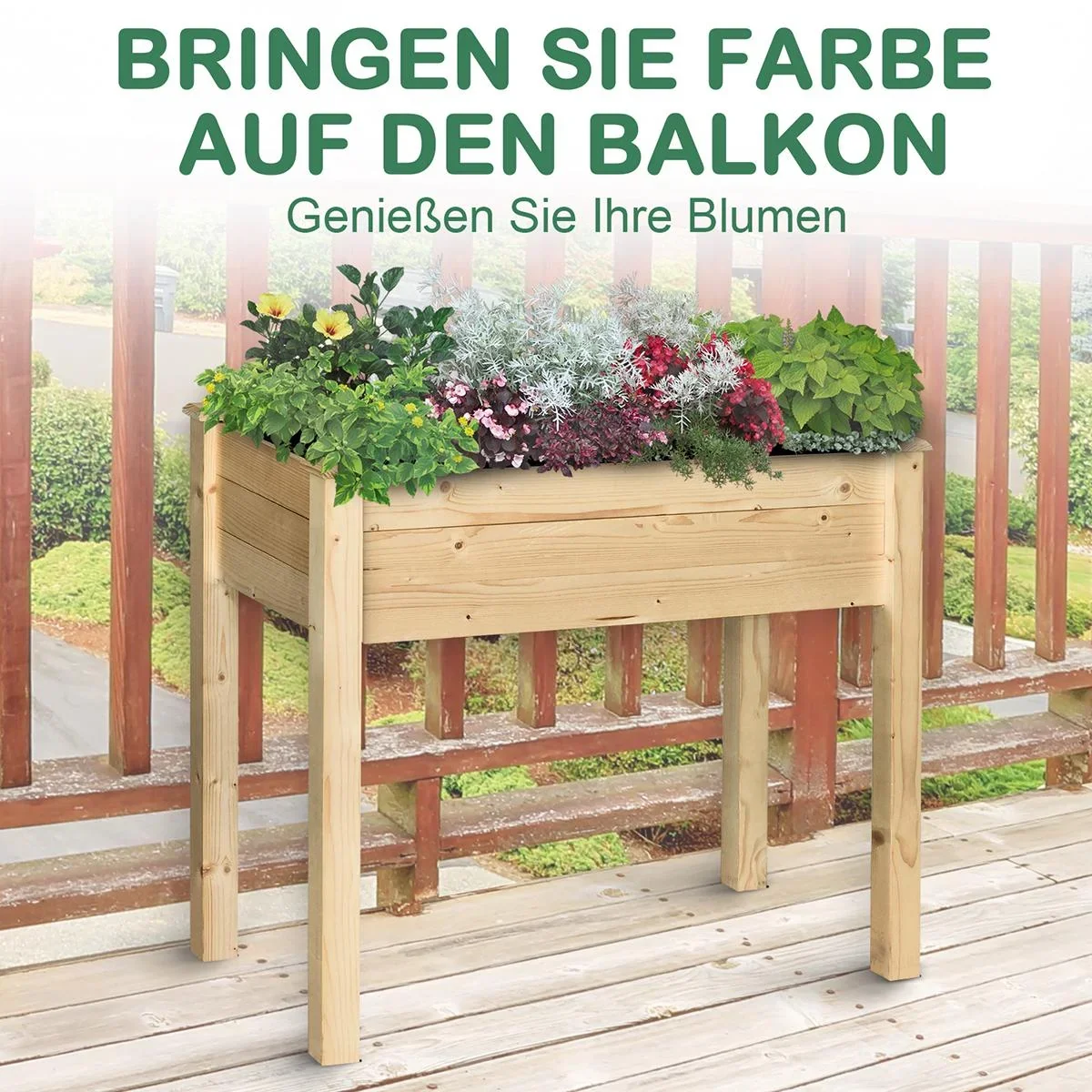 Hochbeet, Pflanzkasten, Blumenkasten, Blumentopf, Kräuterbeet mit Abflusslöchern, Vliesstofftuch, Massivholz Natur 86 x - 0