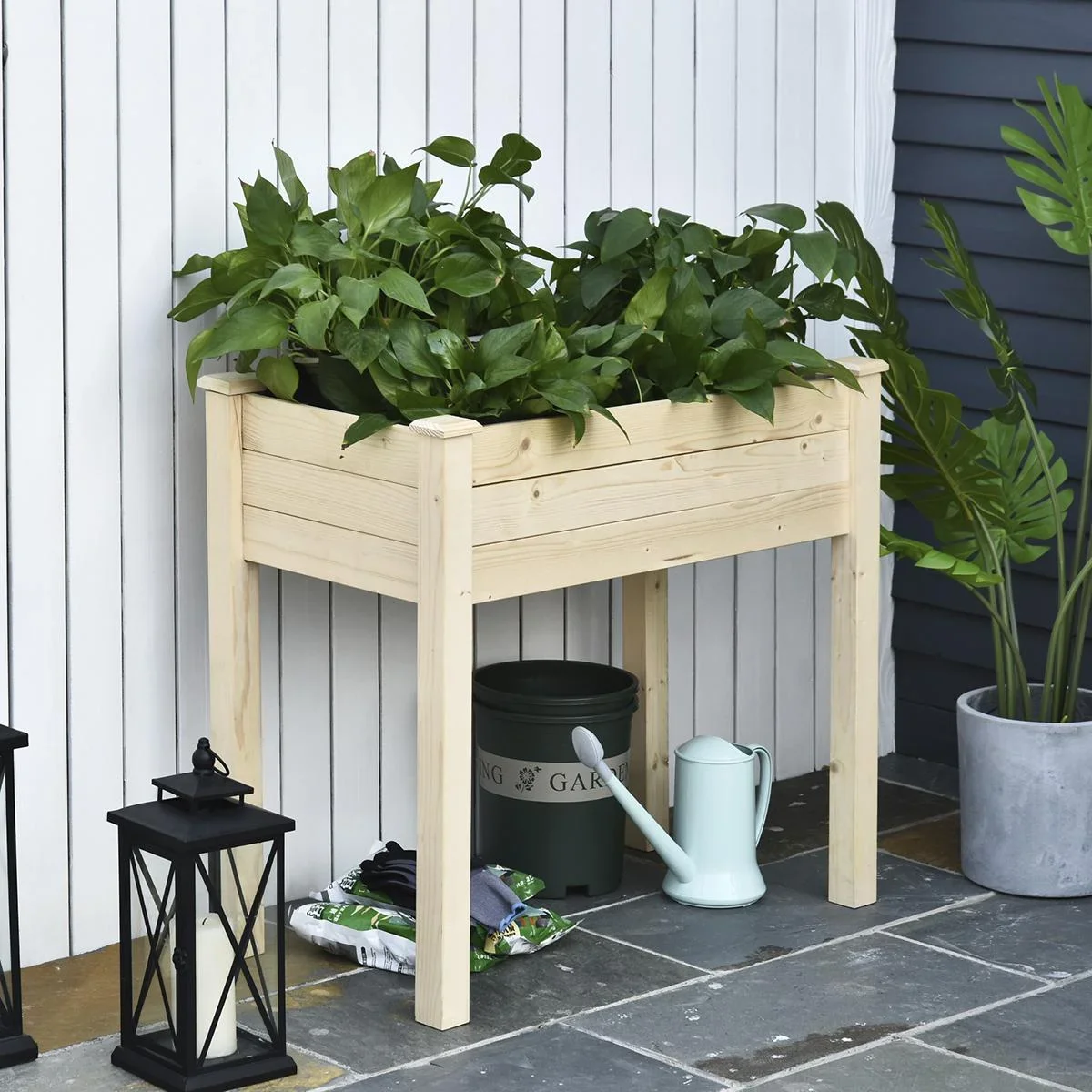Hochbeet, Pflanzkasten, Blumenkasten, Blumentopf, Kräuterbeet mit Abflusslöchern, Vliesstofftuch, Massivholz Natur 86 x - 3