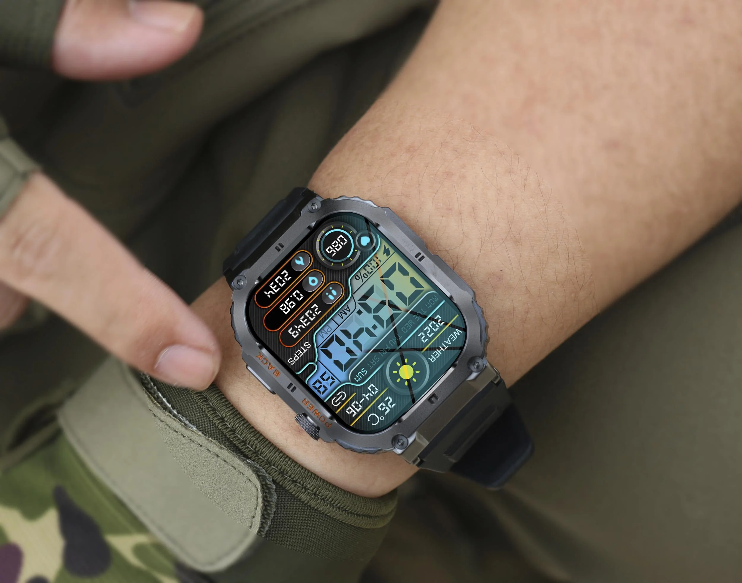 Bluetooth Smartwatch mit Herzfrequenz, Blutdruck und Blutsauerstoffmessung, schwarz - 0