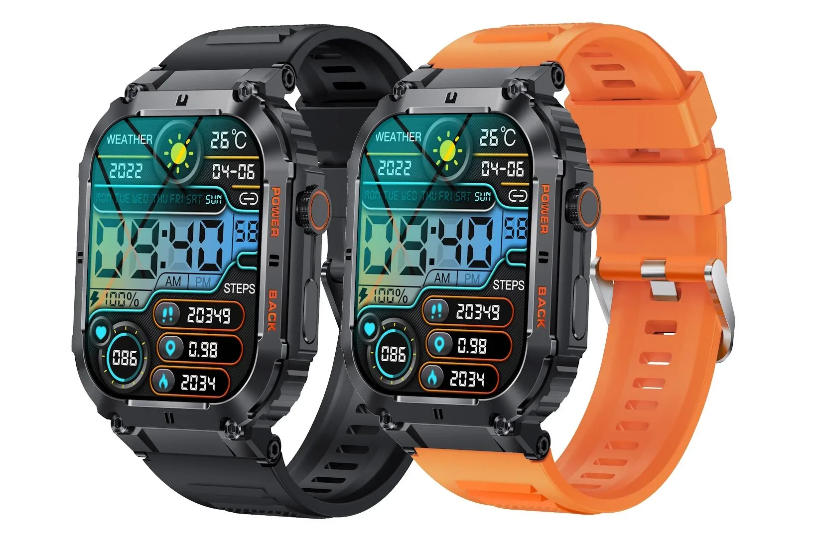 Bluetooth Smartwatch mit Herzfrequenz, Blutdruck und Blutsauerstoffmessung, schwarz - 1