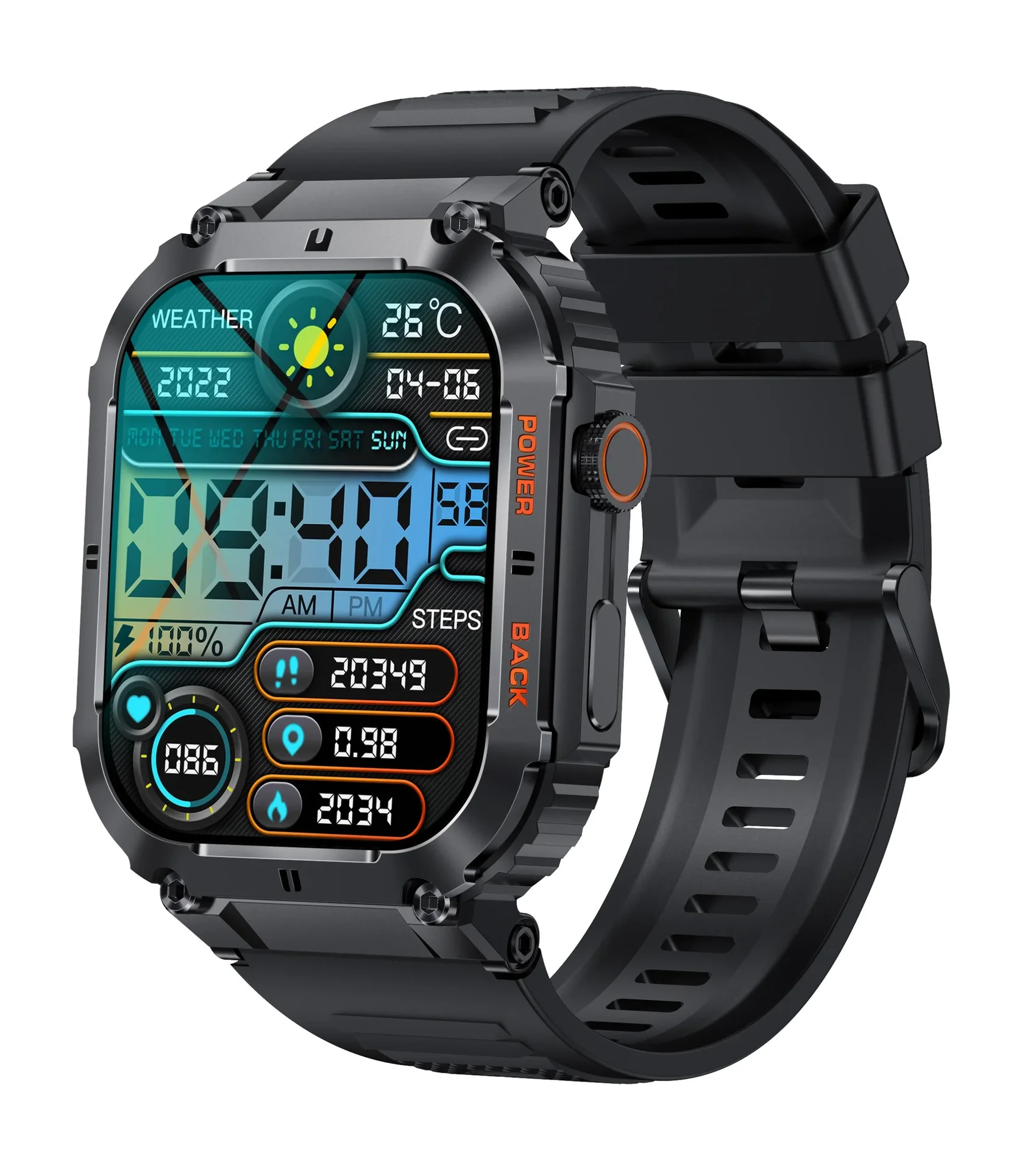 Bluetooth Smartwatch mit Herzfrequenz, Blutdruck und Blutsauerstoffmessung, schwarz - 2
