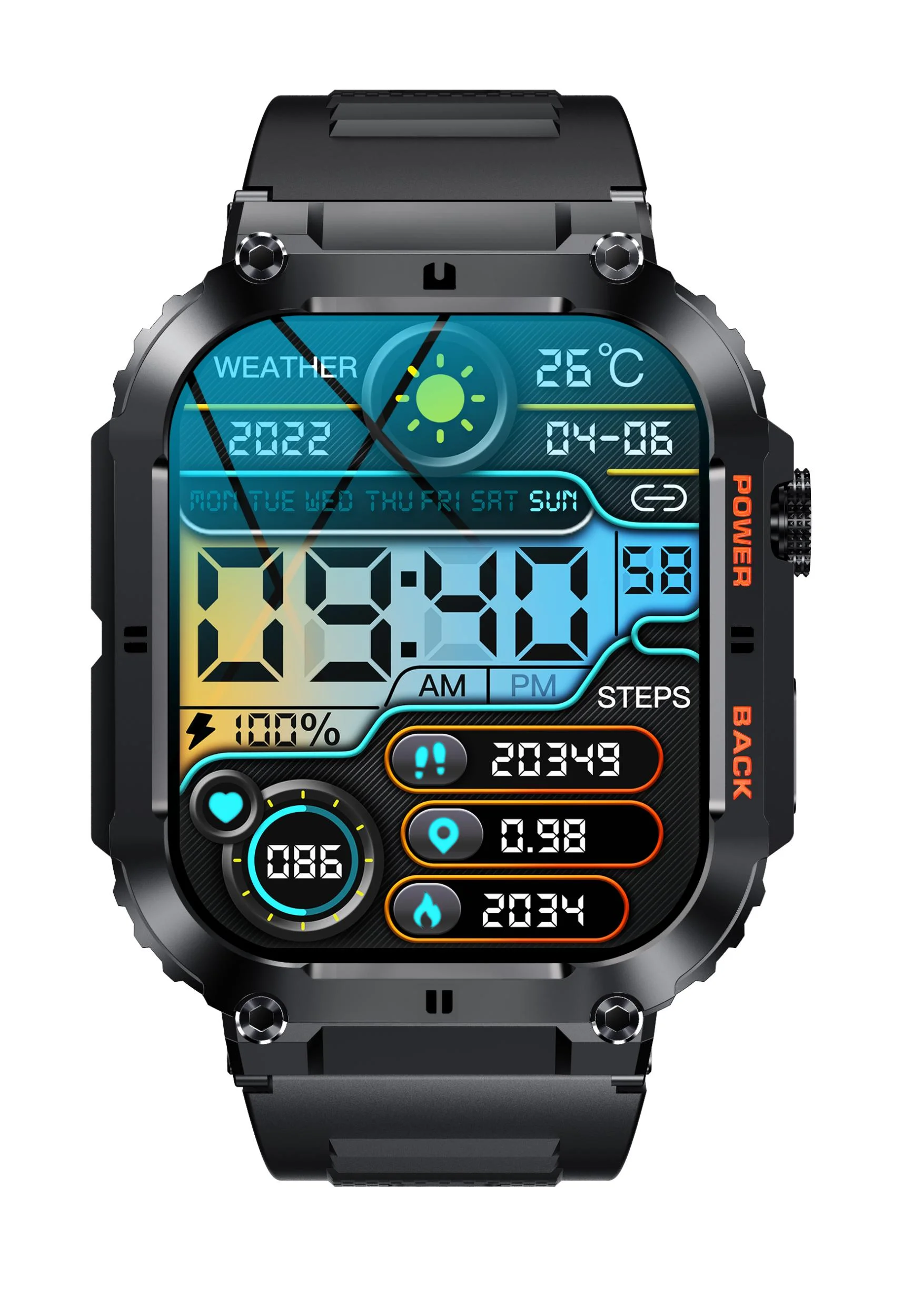 Bluetooth Smartwatch mit Herzfrequenz, Blutdruck und Blutsauerstoffmessung, schwarz - 3