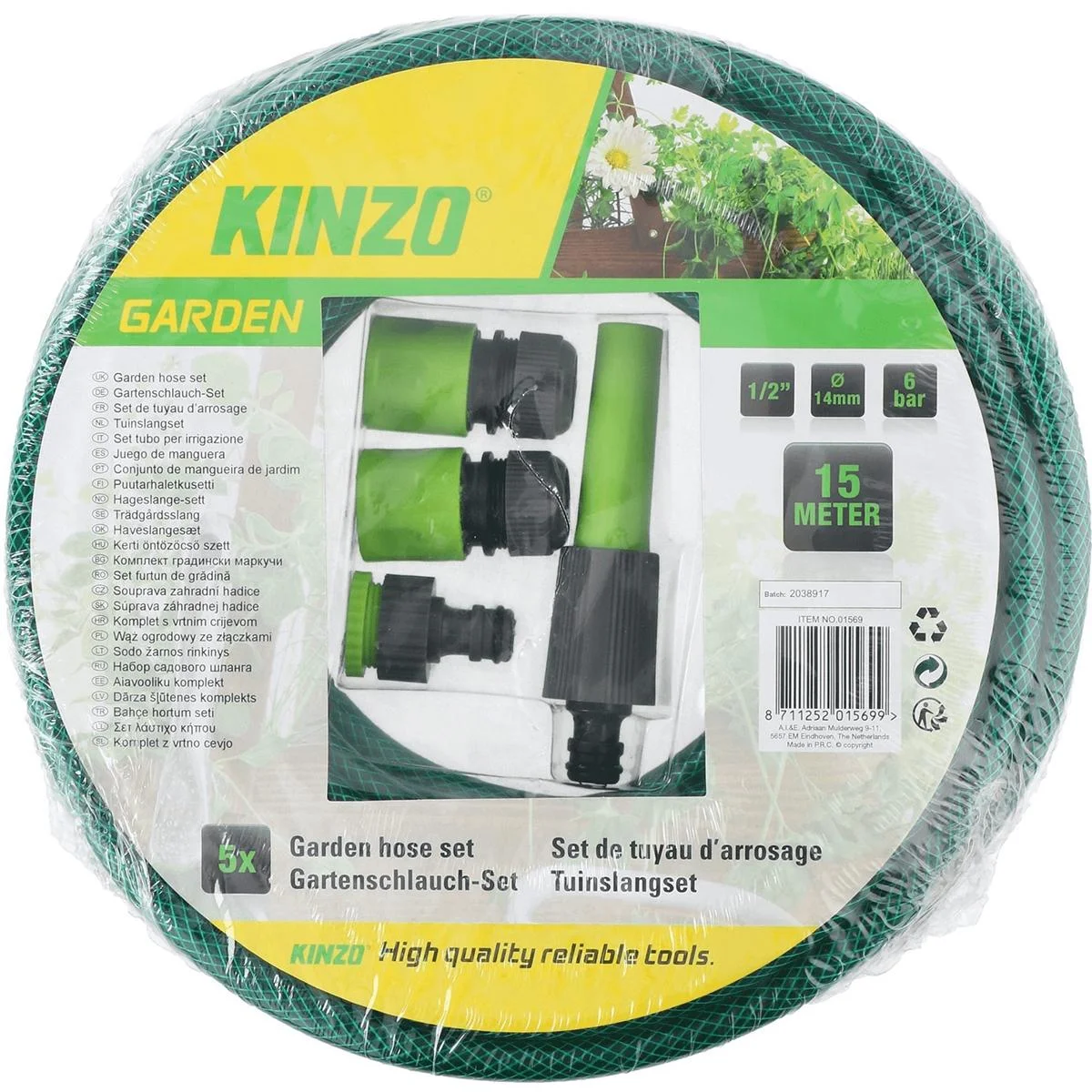 Tauchpumpe - 400W - 8.000 l/h MIT 15-Meter-Gartenschlauch inklusive Düse und Armaturen UND Wasserhahn 1". - 1