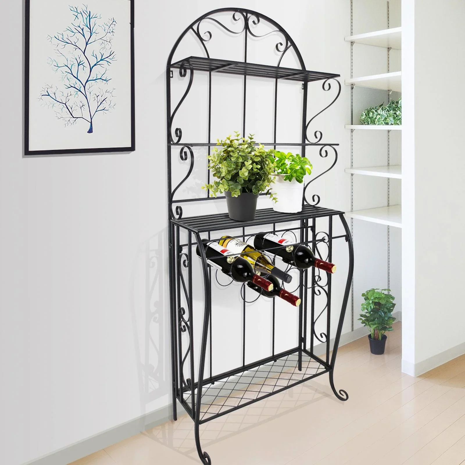 Weinregal Weinhalter Flaschenregal Standregal für 9 Flaschen Metall Schwarz 75 x 25 x 169 cm - 5