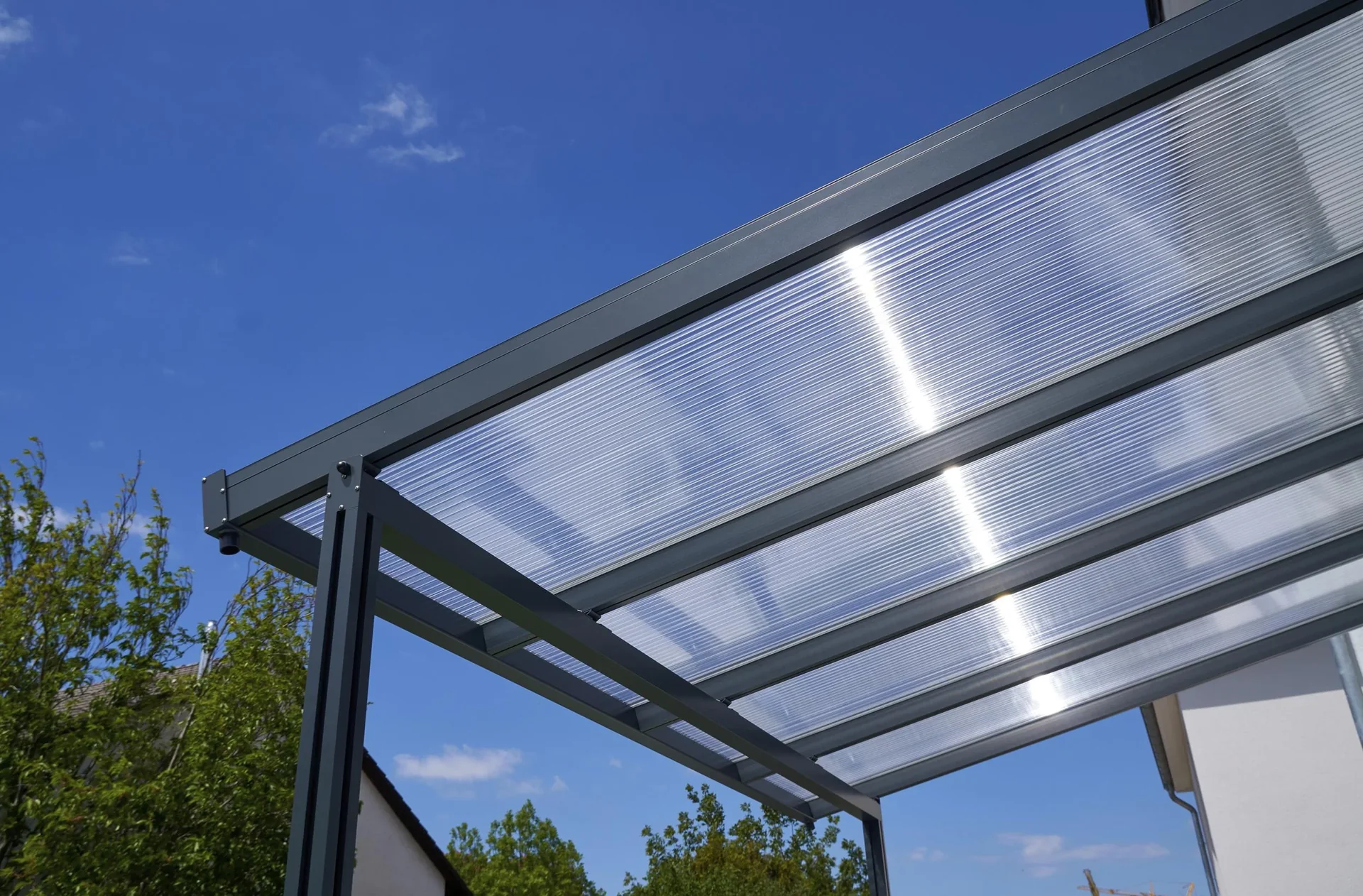 Terrassendach Premium, anthrazit, 4102 x 4060 mm - Acryl Stegplatten 16mm, klar - 4