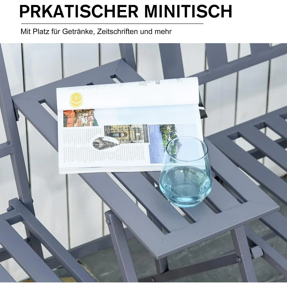 Doppel-Gartenstuhl mit Tisch klappbar grau - 3