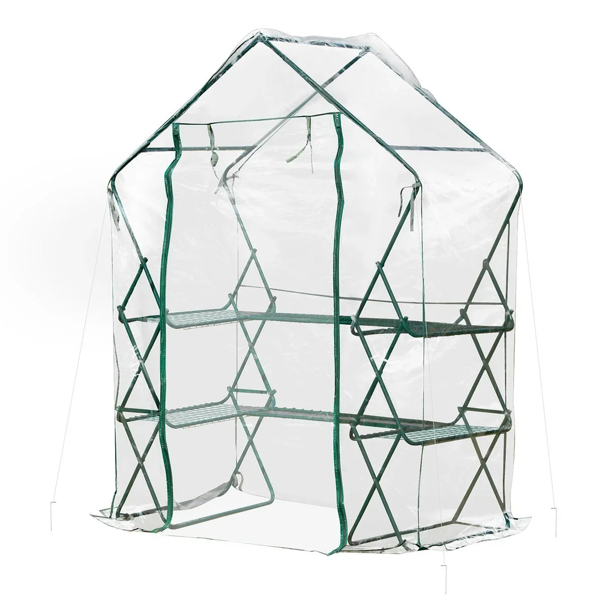 Gewächshaus Treibhaus mit Blumenregal Tomatenhaus Pflanzenhaus für Garten Stahl PVC Transparent+Grün 143 x 73 x 195 cm - 0