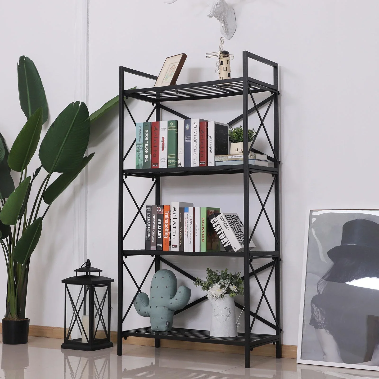 Standregal Bücherregal Lagerregal Aufbewahrungsregal Pflanzregal Schuhregal Metall Schwarz 80 x 40 x 160 cm - 2