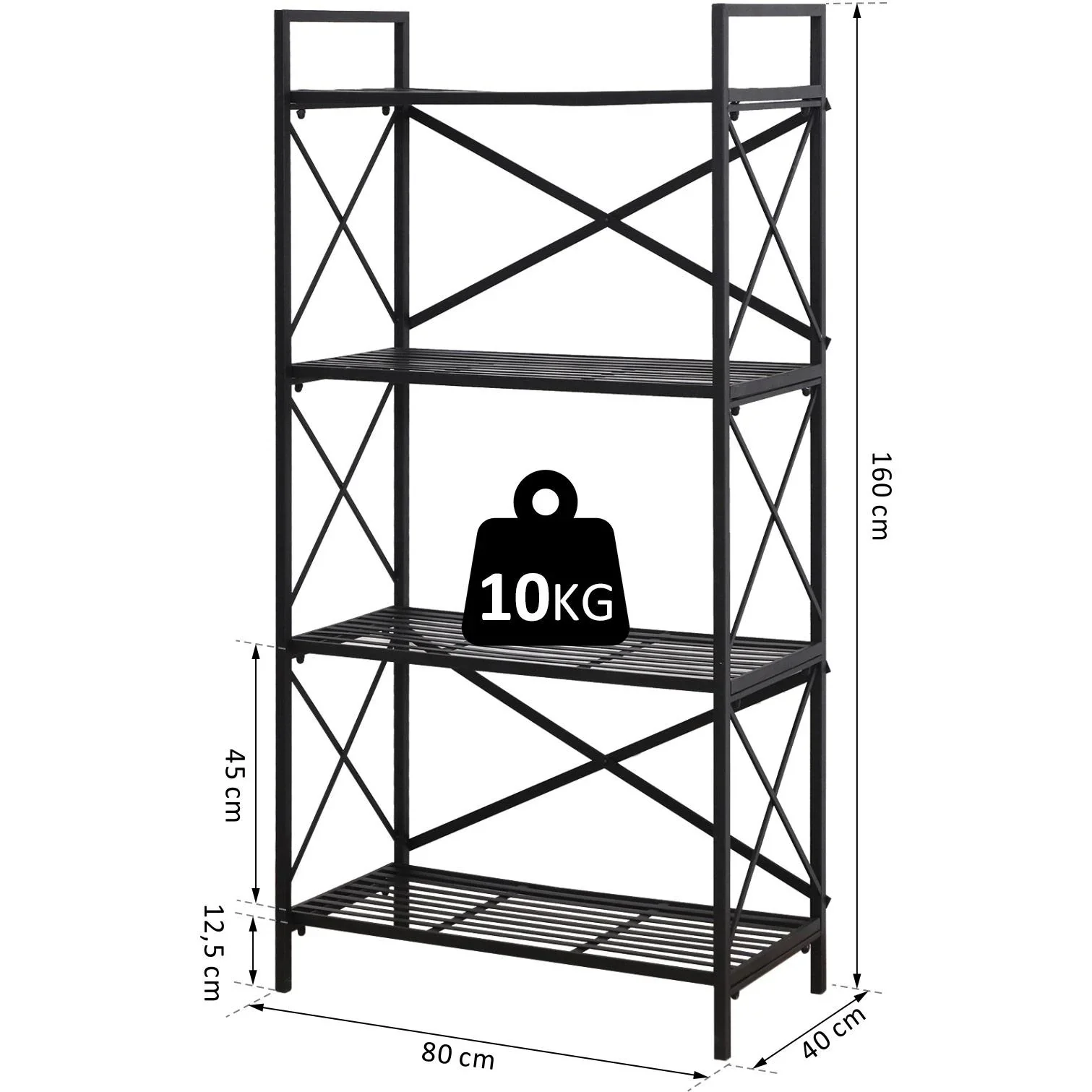 Standregal Bücherregal Lagerregal Aufbewahrungsregal Pflanzregal Schuhregal Metall Schwarz 80 x 40 x 160 cm - 4