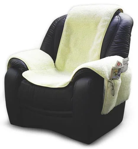 Sesselschoner mit Armlehnen, reine Schurwolle, Farbe natur - 1