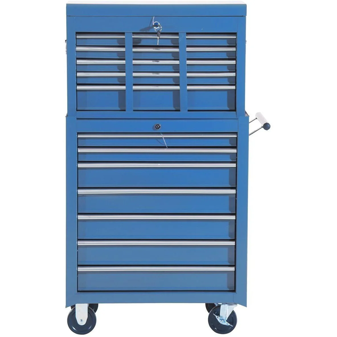Fahrbarer Werkstattwagen, abschließbar mit 16 Schubladen, blau - 2
