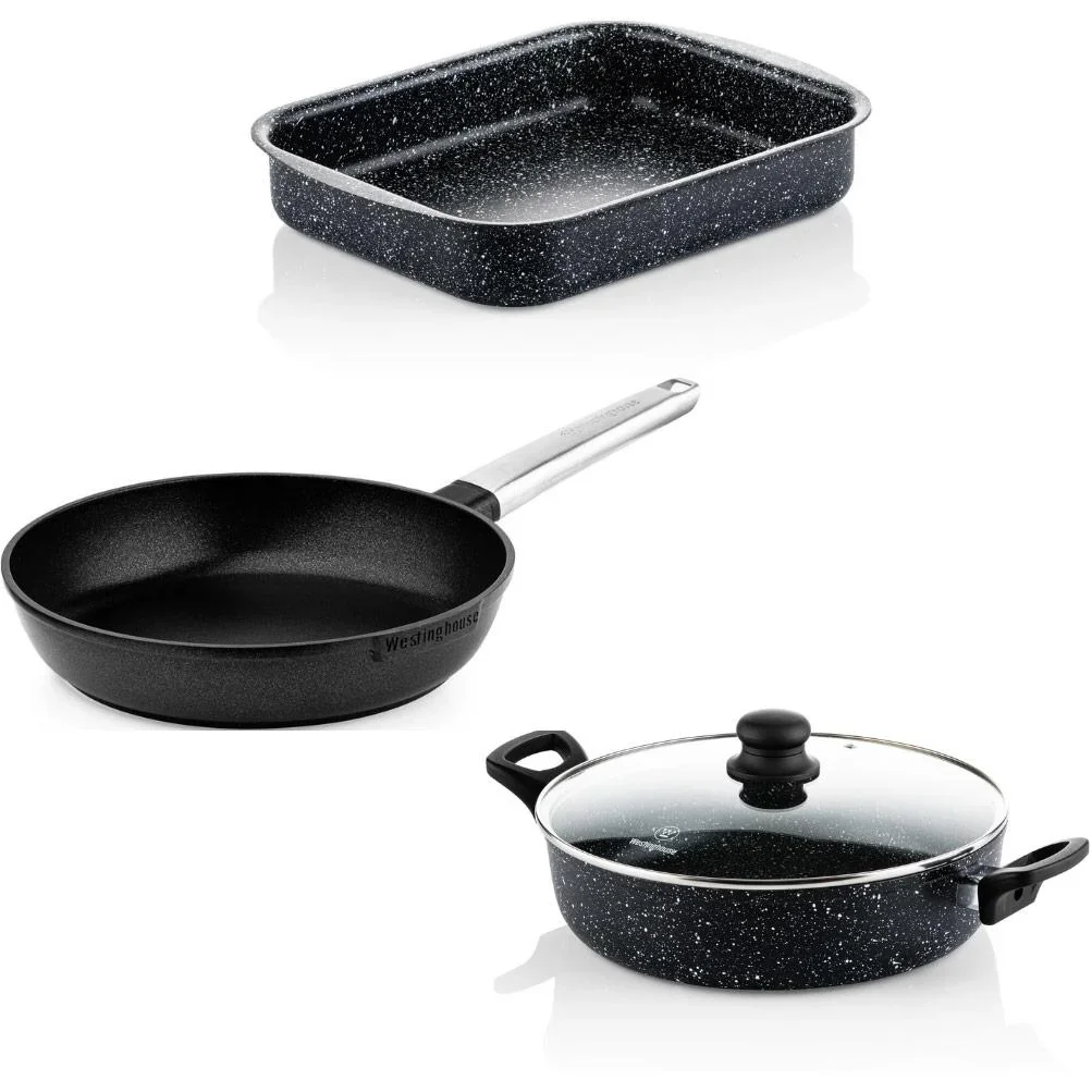 Black Marble SET - Bratpfanne 28 cm + Auflaufform 25 cm + Bratpfanne 28 cm - Schwarz - 1