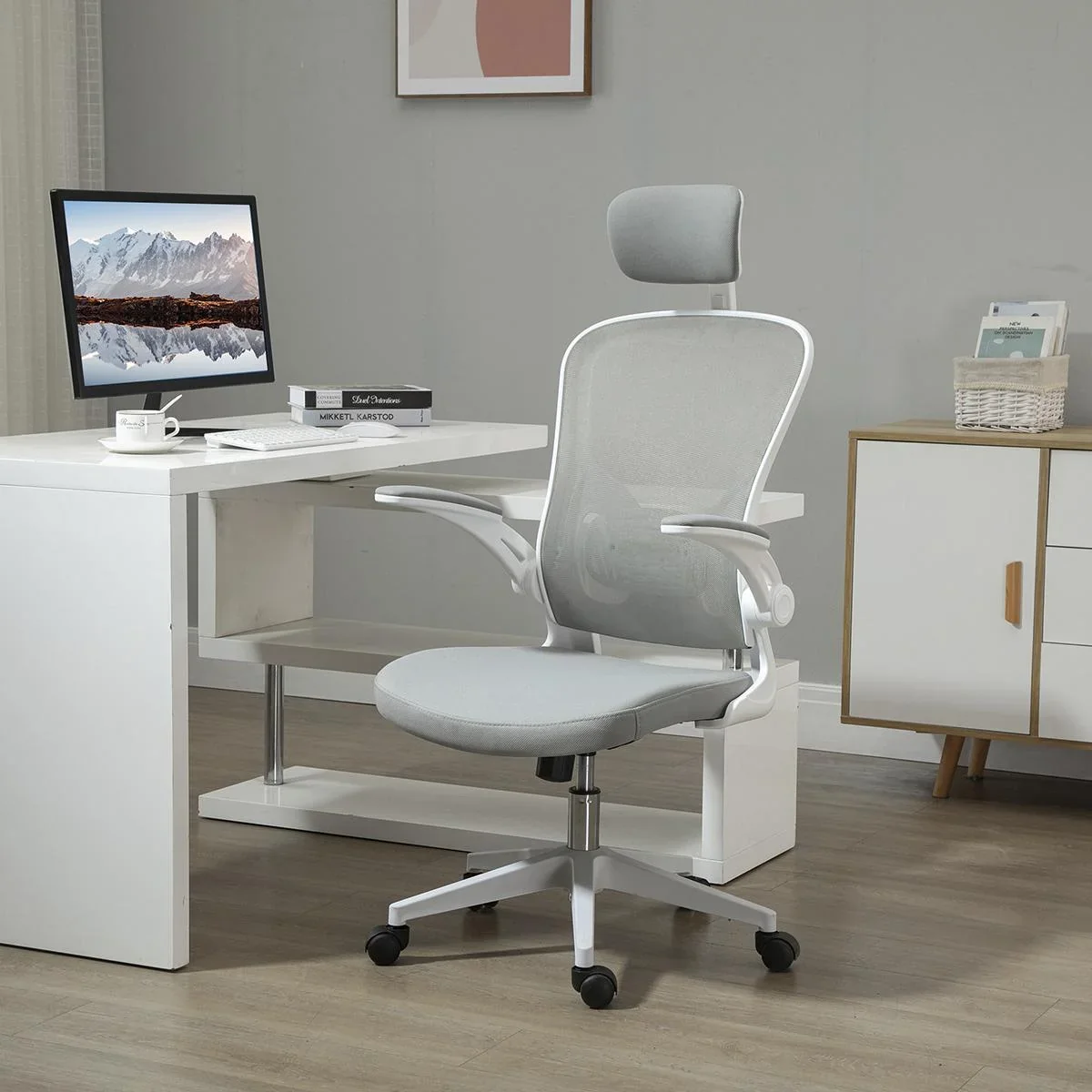 Bürostuhl ergonomischer Shreibtischstuhl mit Wippfunktion hoher Rückenlehne Lendenwirbelstütze Kopfstütze hochklappbarem - 0