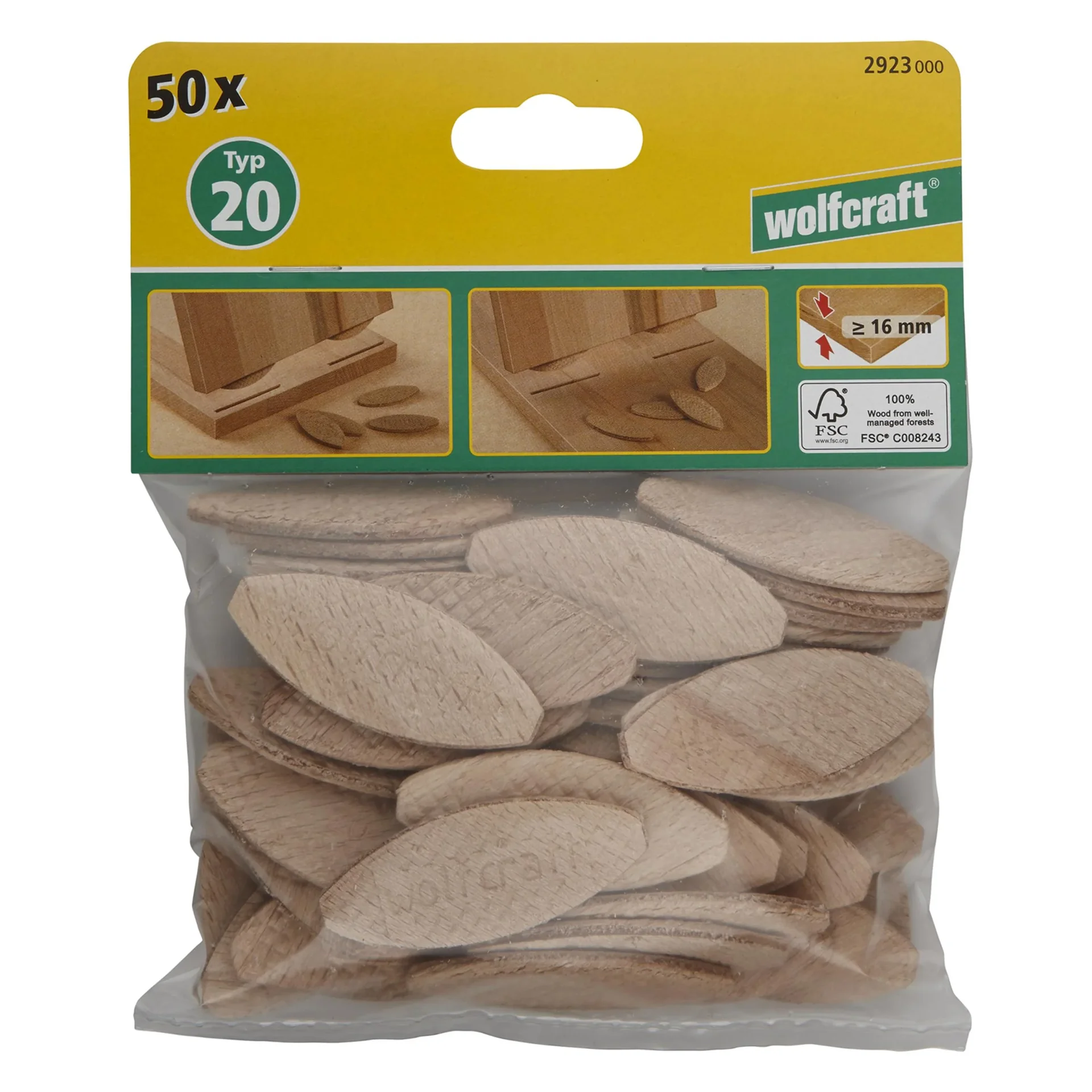 Verbindungsplättchen Typ 20, 50 Stück, für Brettstärken von ≥ 16 mm - 0