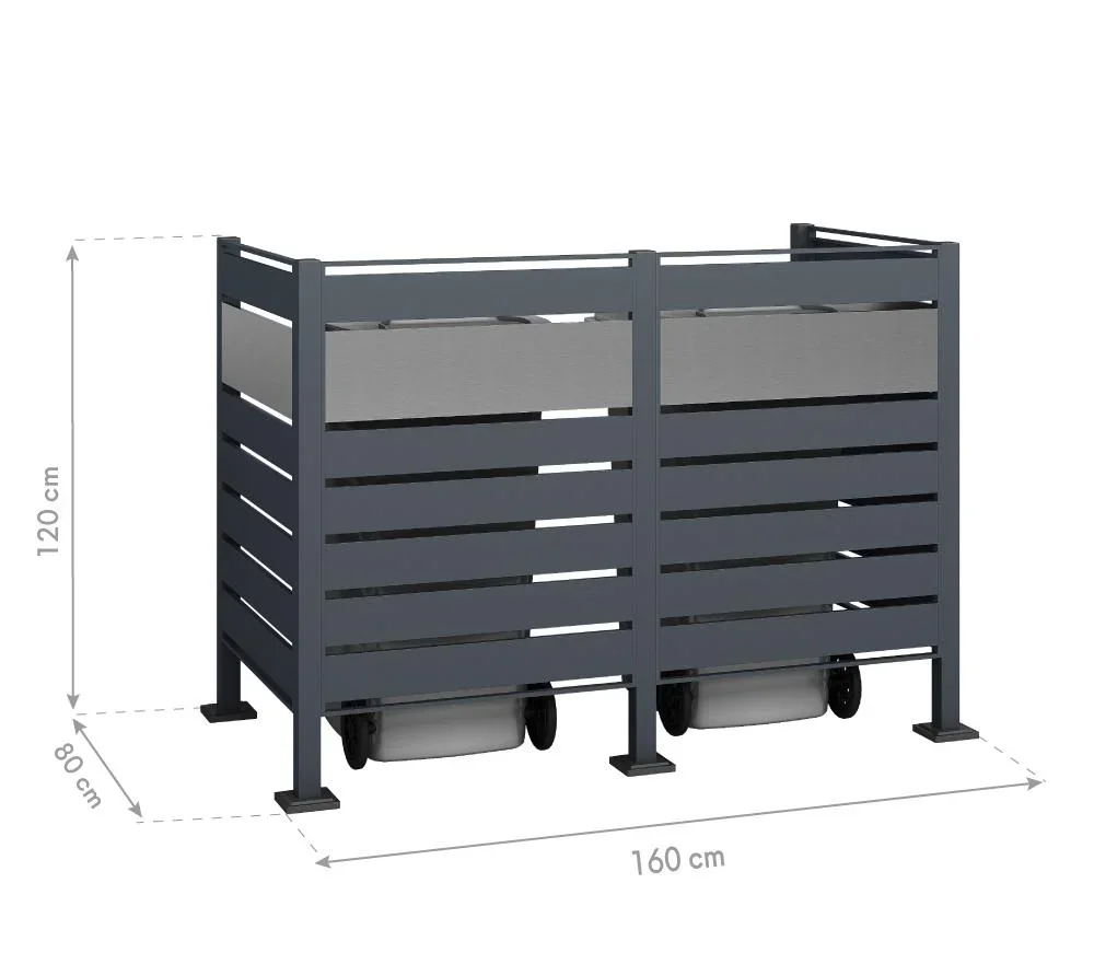 Mülltonnenverkleidung Planum 2er Box, 120 cm, antharzit - 2